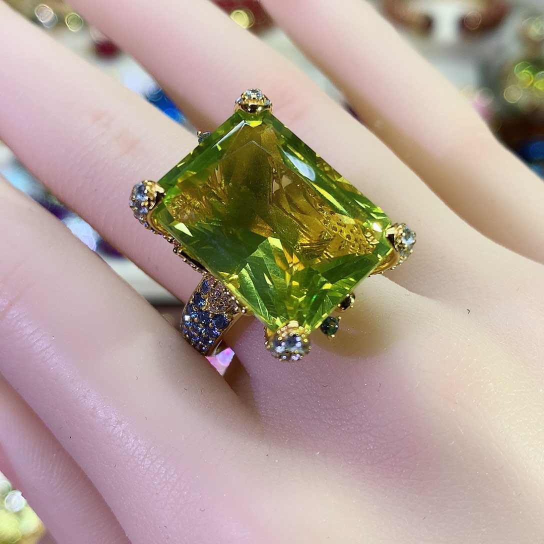 黄晶戒指银S925镀金镶嵌