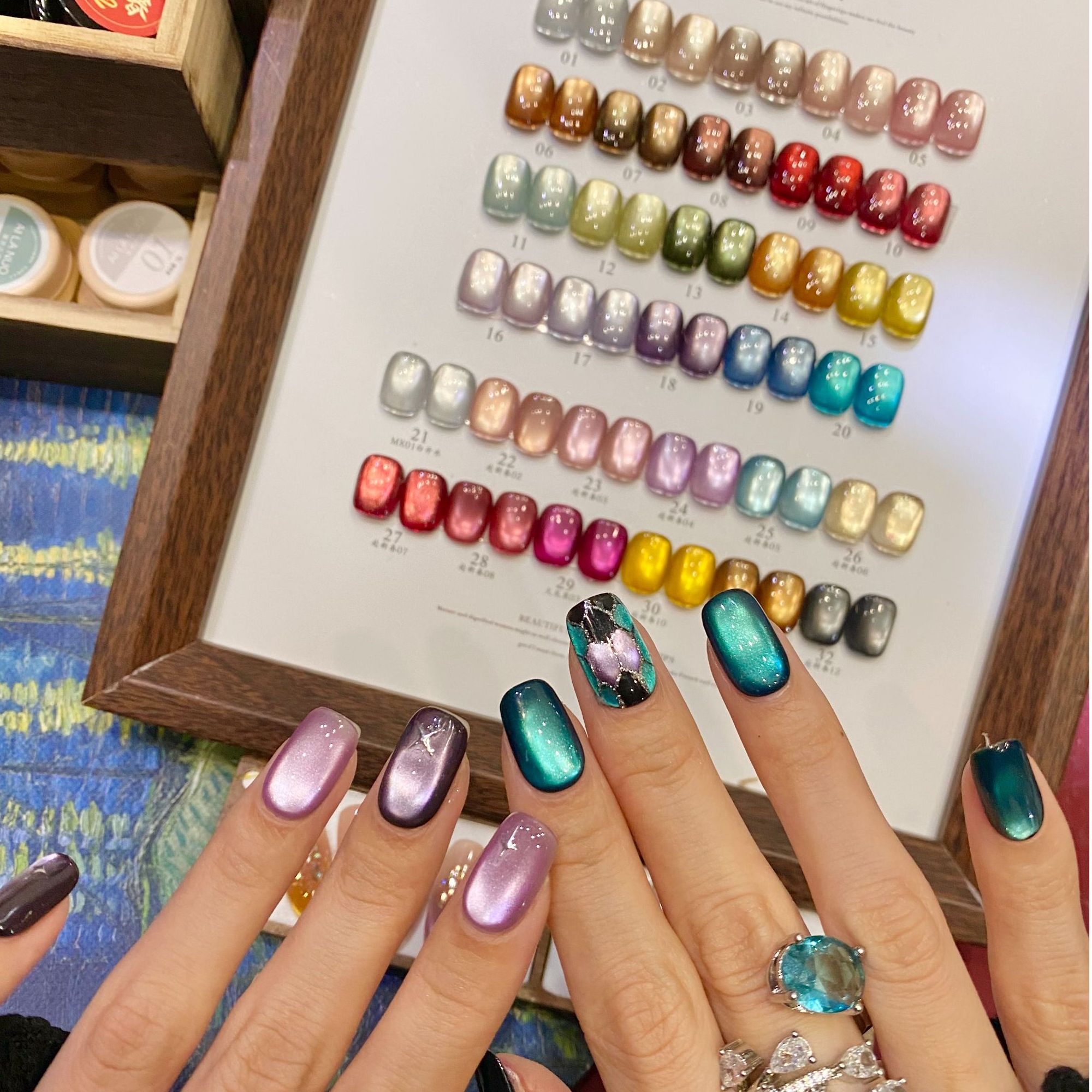 AILANUO/埃拉诺 莫奈花园爆闪玻璃珠猫眼胶彩光美甲2025新甲油胶