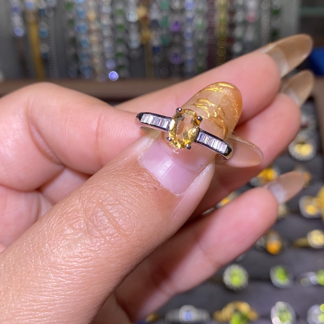 黄晶戒指银S925镶嵌56777