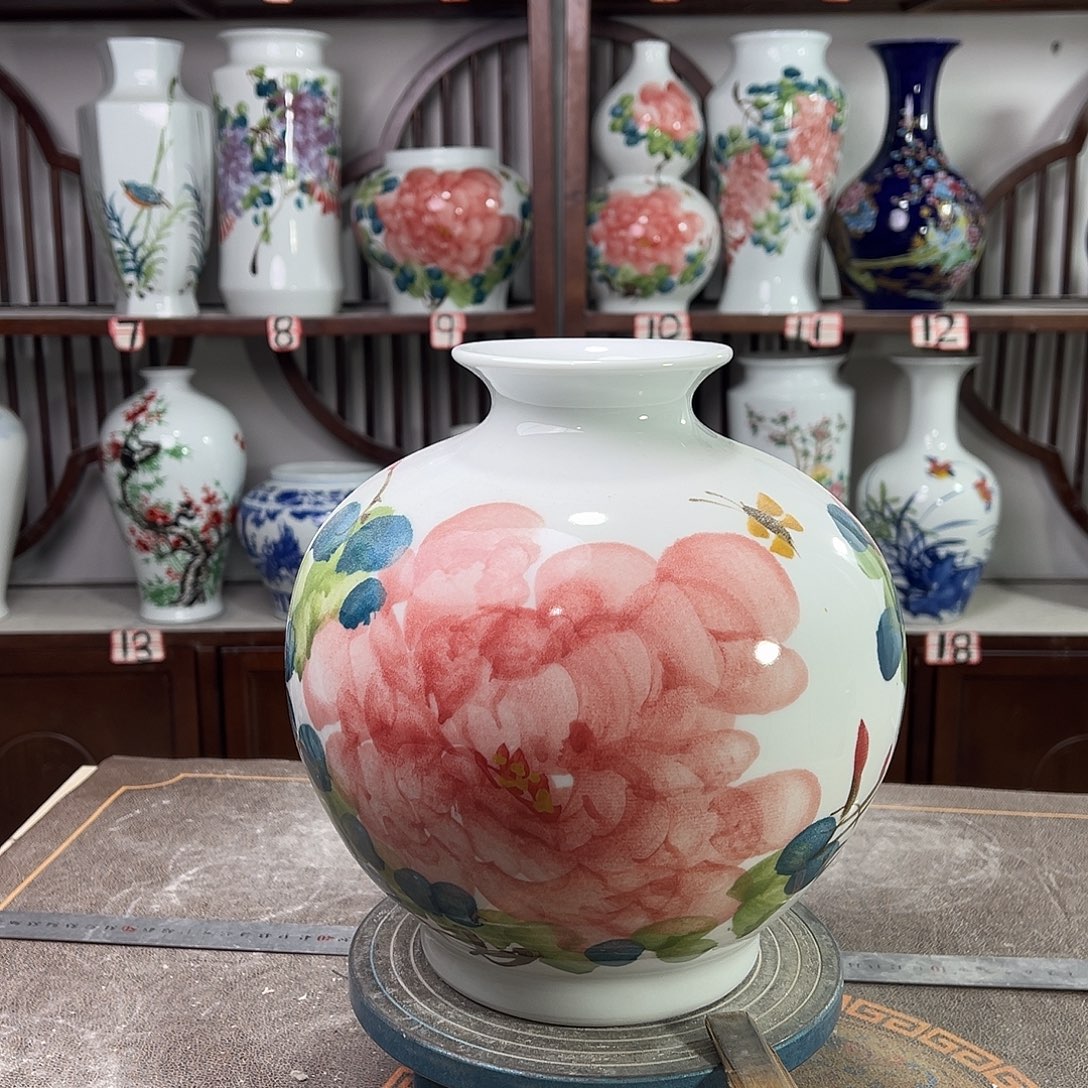 摆件陶景德镇陶瓷石红牡花