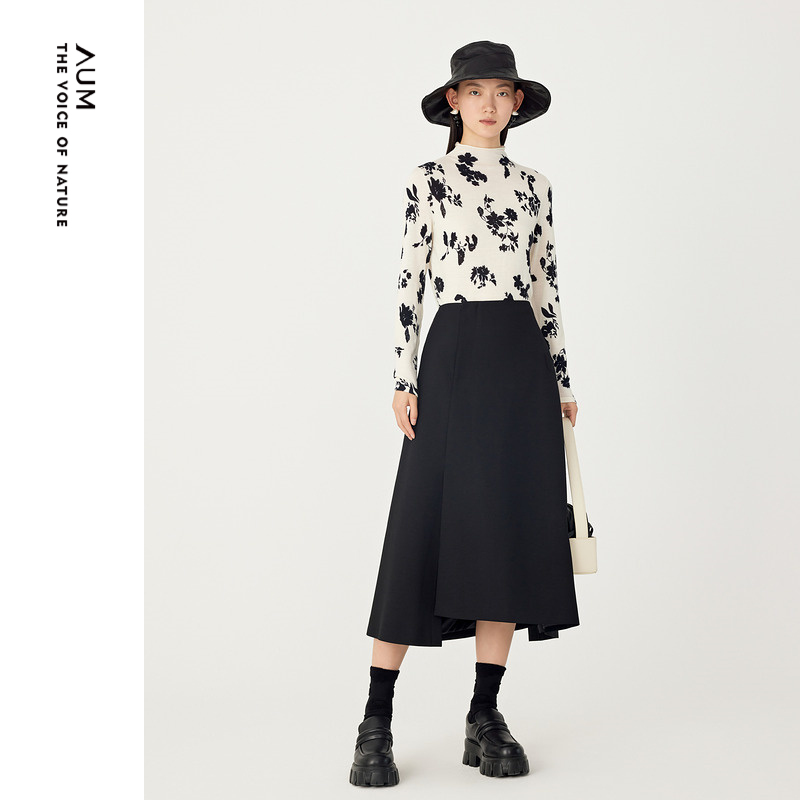 AUM噢姆秋冬显瘦高腰印花优雅时尚毛针织衫M1DE4SE4M