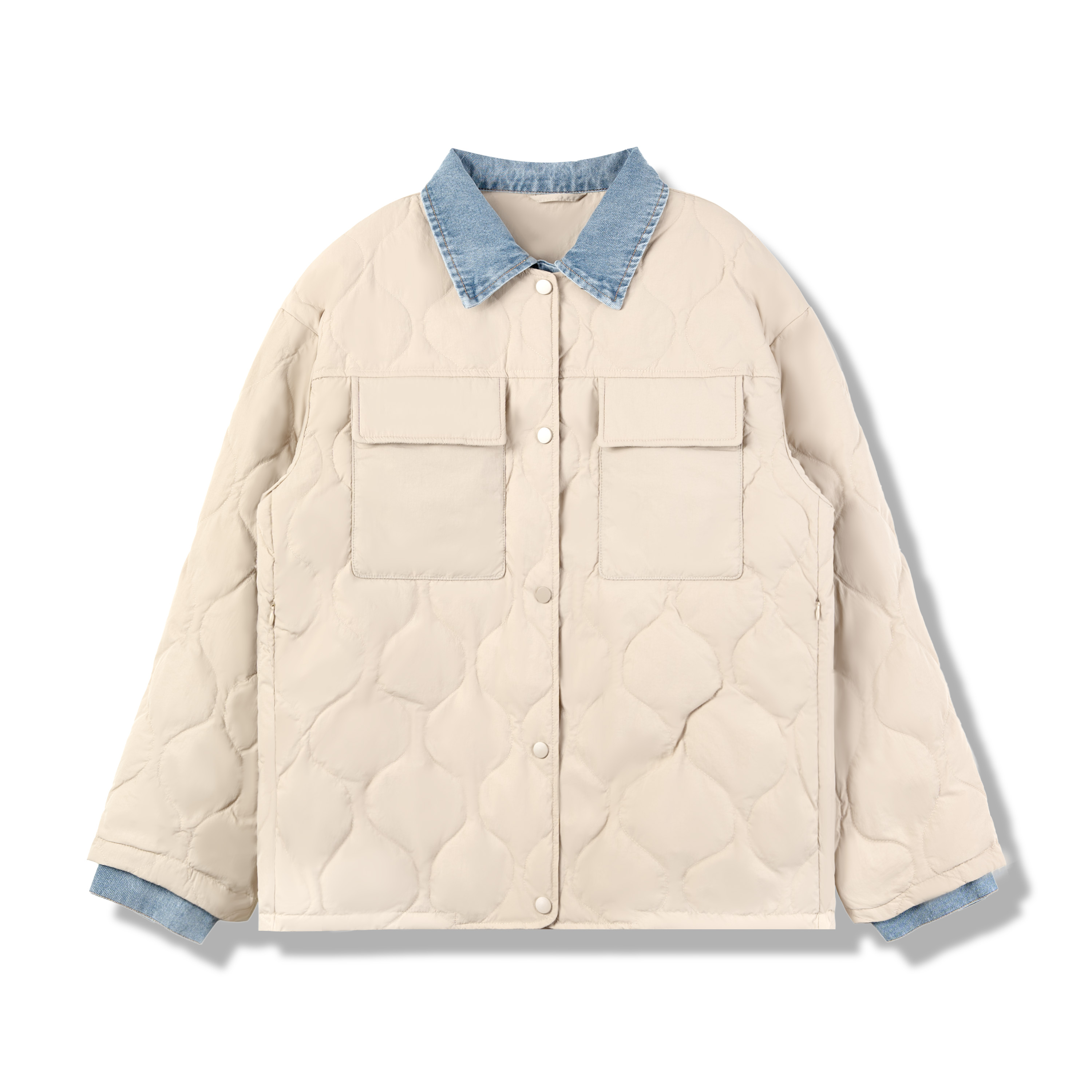 牛仔拼接撞色保暖羽绒服（轻薄）-B0625B5QCW2