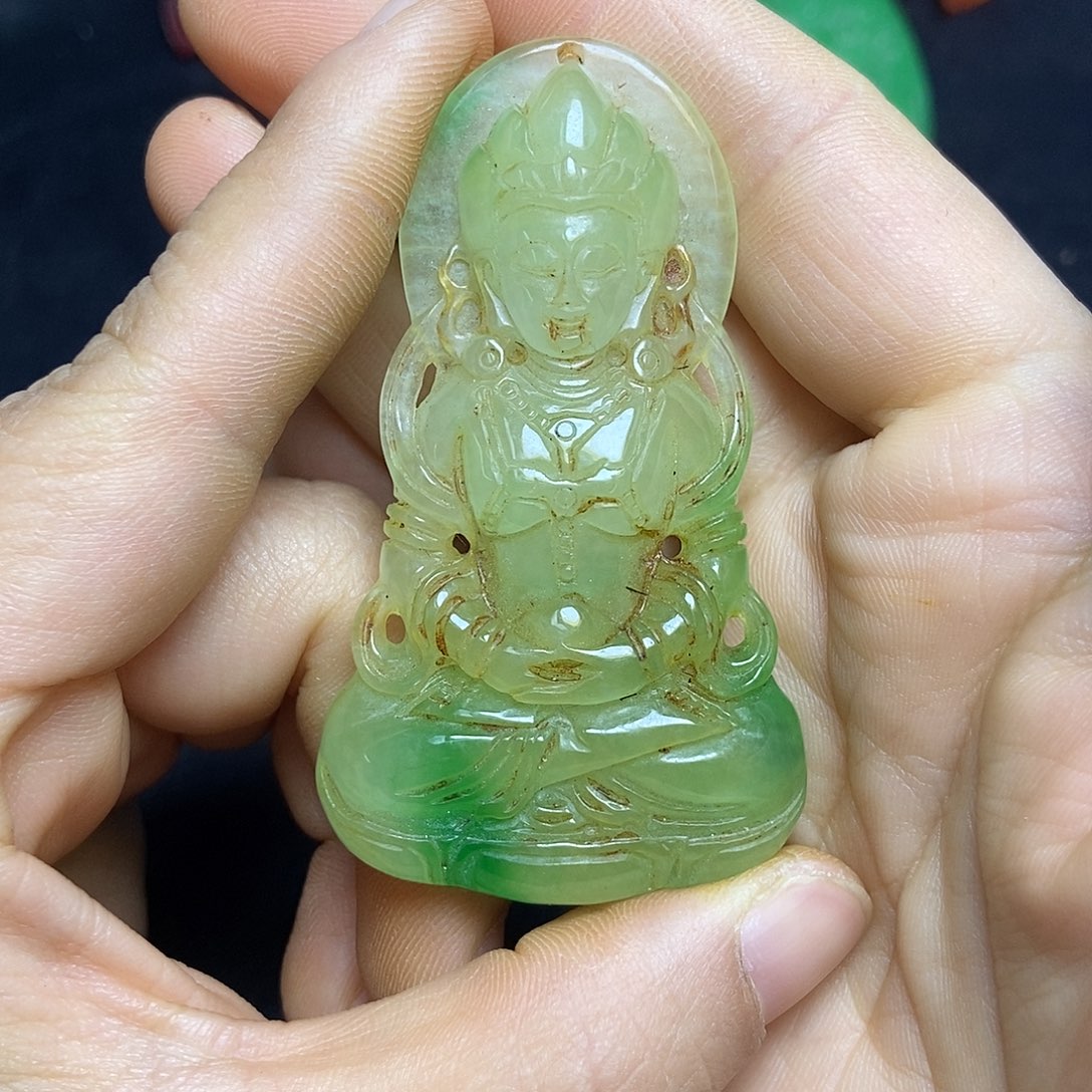 金***鹰白玉菩提吊坠精品玉