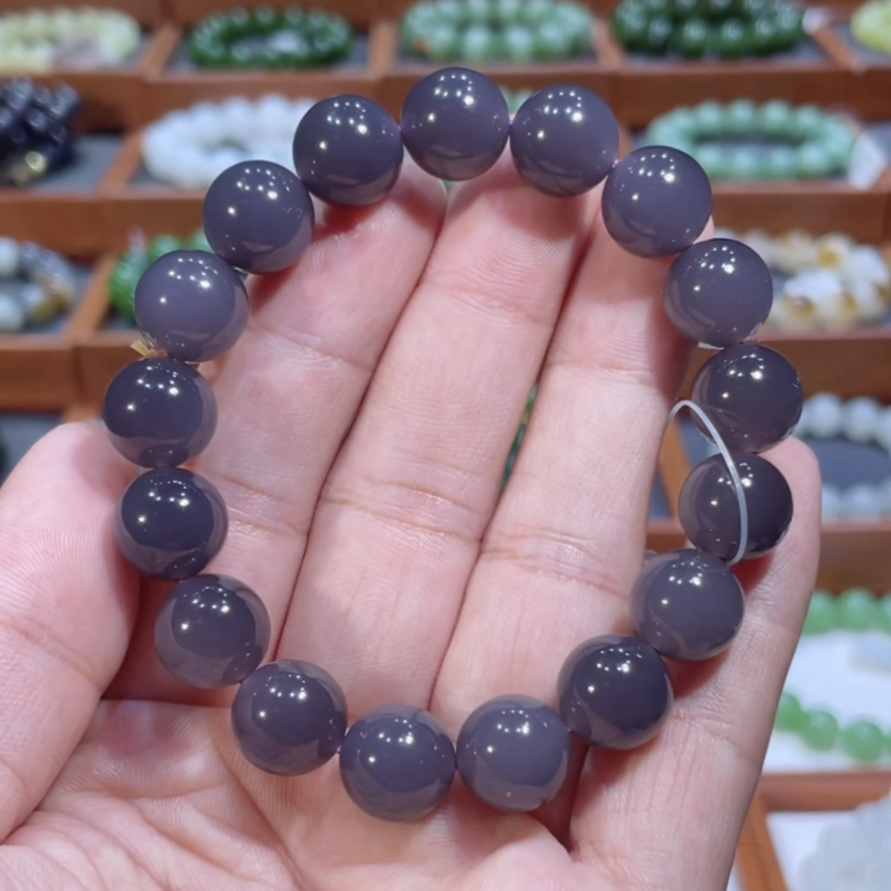 和田玉烟紫手串12mm