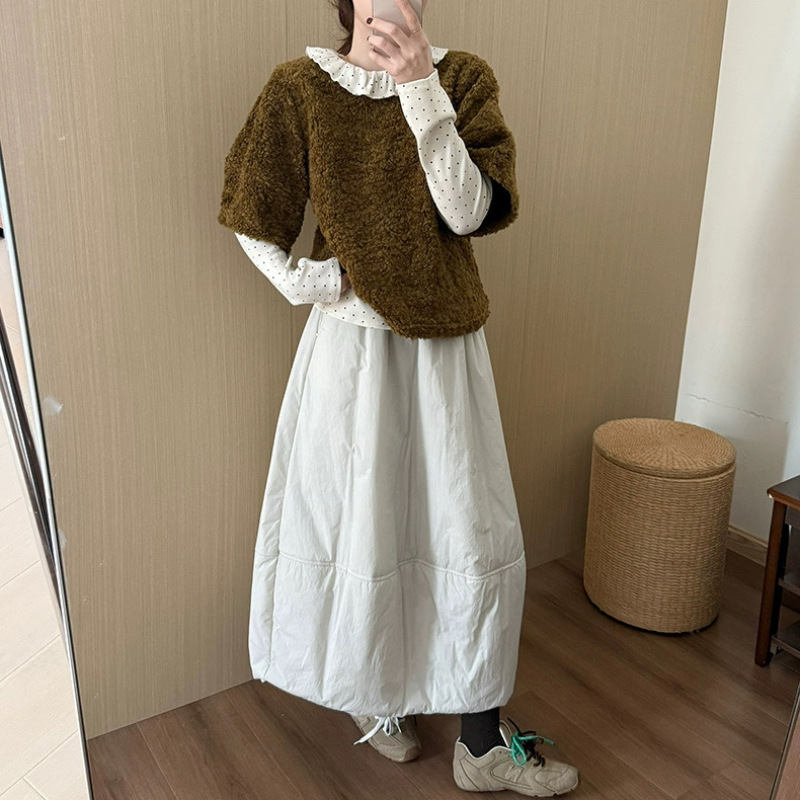 小个子夹棉花苞裙秋冬2025冬季新款韩版保暖简约风百搭半身裙