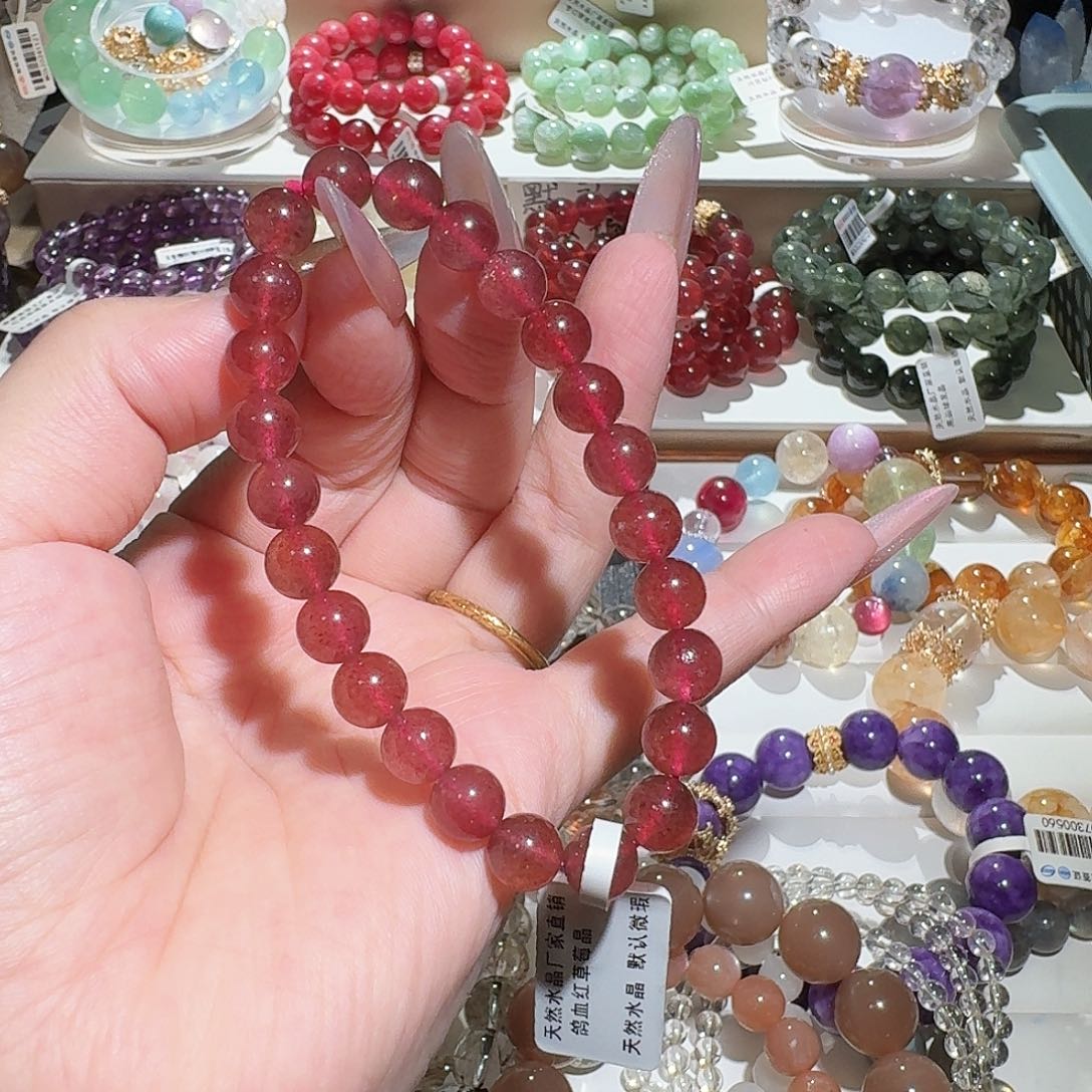 长石玉未镶嵌手链鸽血红草莓晶