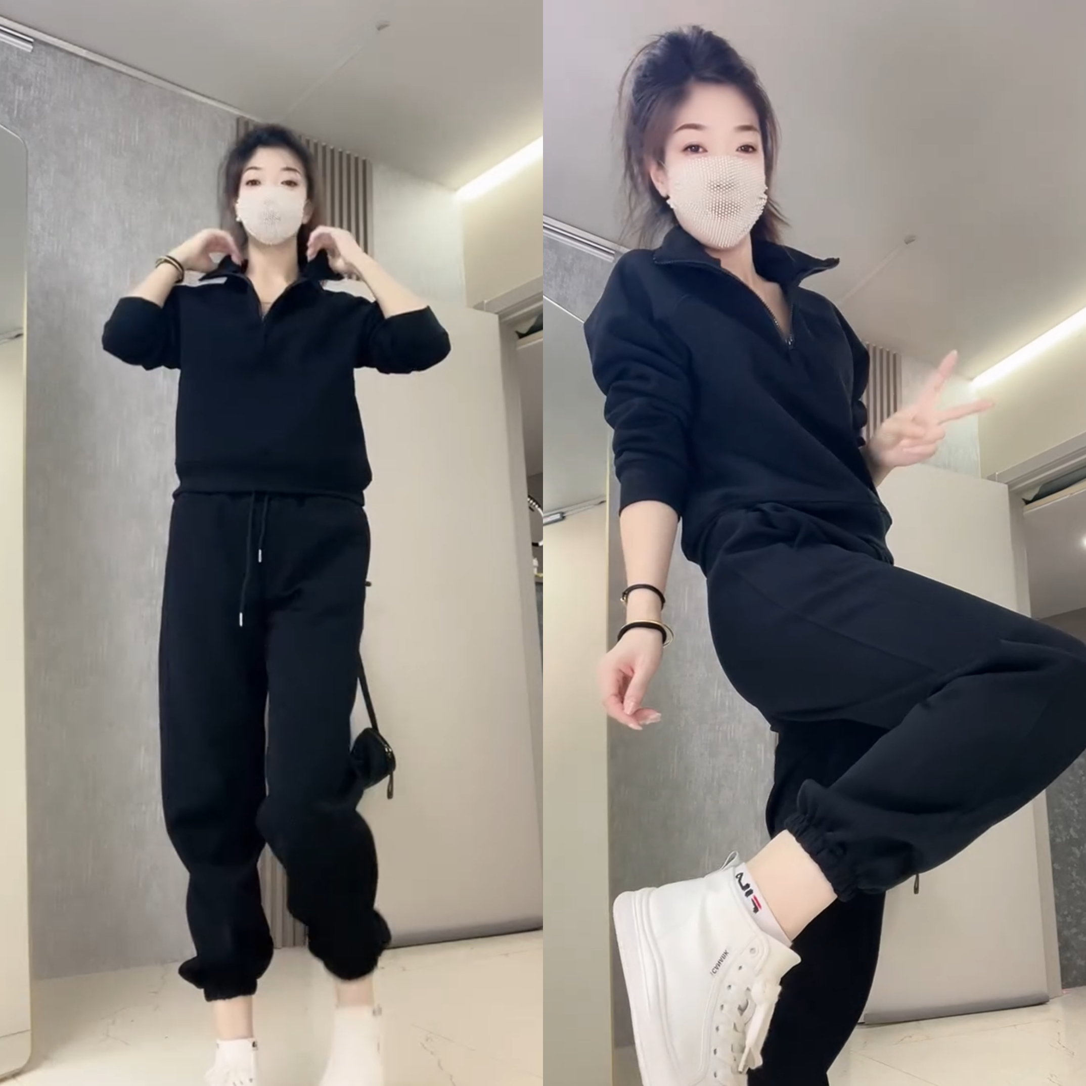（半拉链款）时尚套装显瘦气质时尚秋季潮流束脚网红加绒百搭洋气