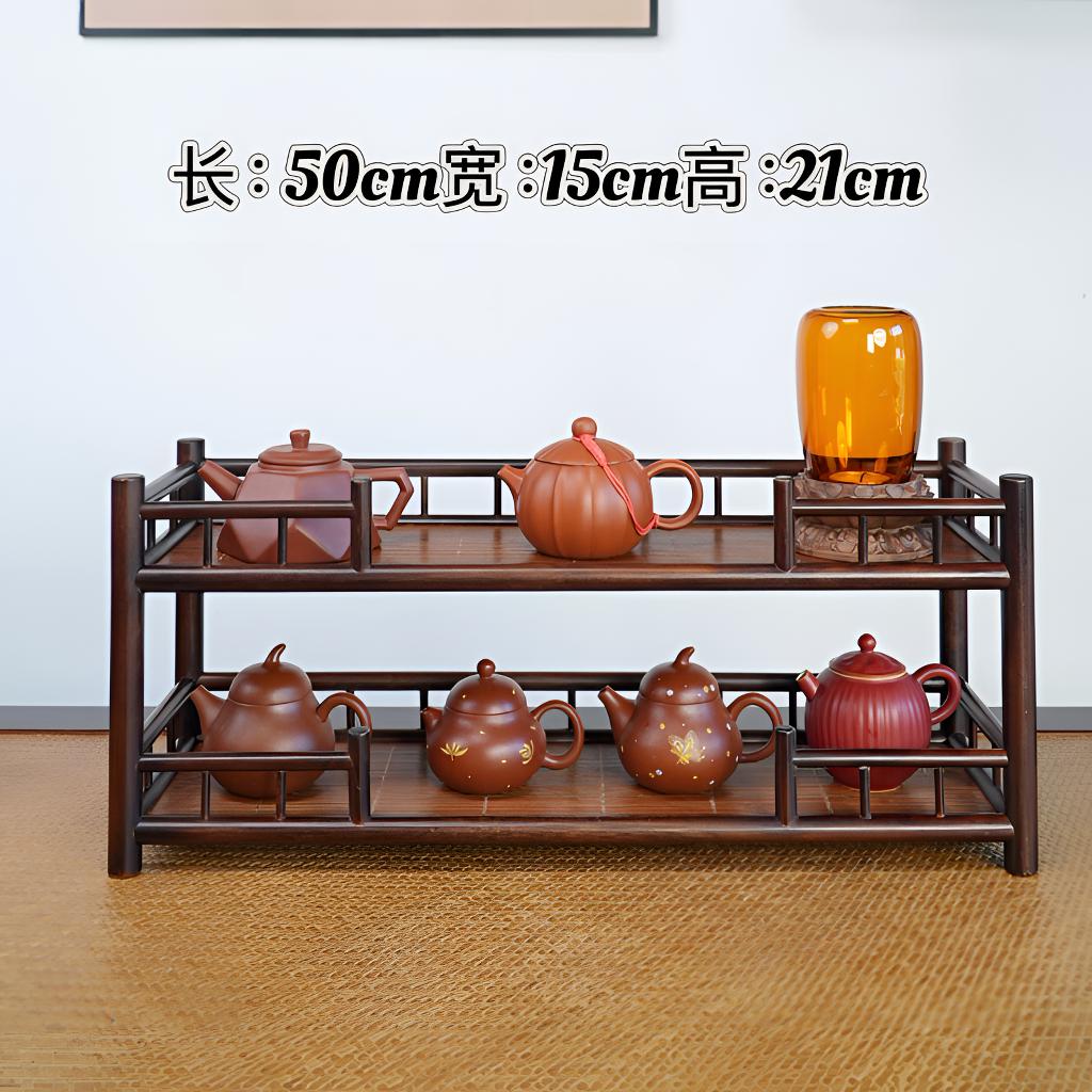 「楼阁两层精品竹制壶架杯架展示架茶道置物架中式轻奢茶储物凭栏