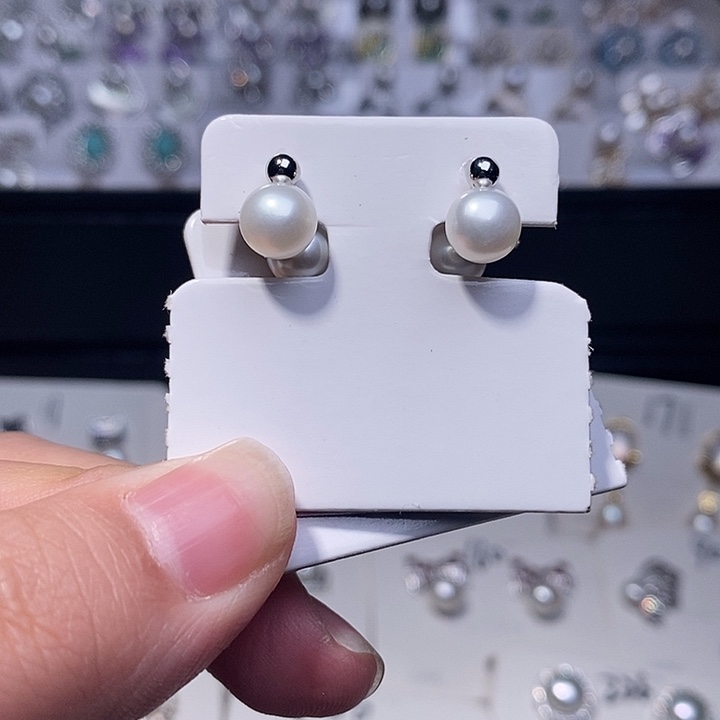 耳饰银S925镶嵌淡水珍珠
