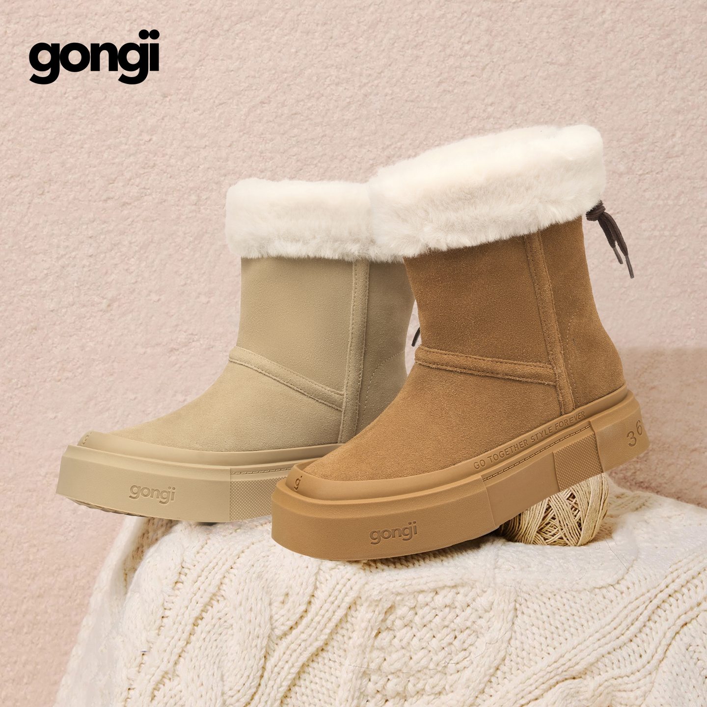 gongji厚底雪地靴女2025新款冬外穿加绒加厚保暖鞋子增高防滑棉鞋