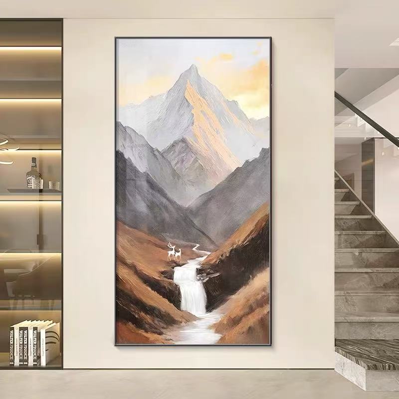 日照金山入户玄关轻奢山水风景走廊过道高级感砂岩画