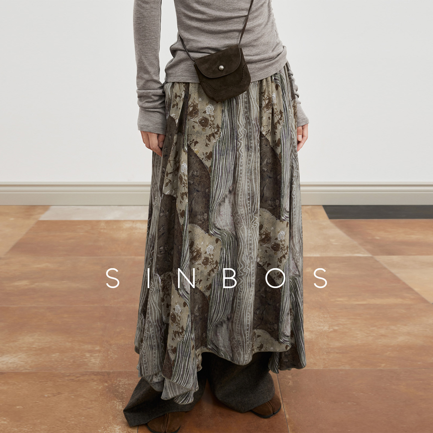 SINBOS塞尚画笔 复古印花不规则叠穿休闲半身长裙女ZB