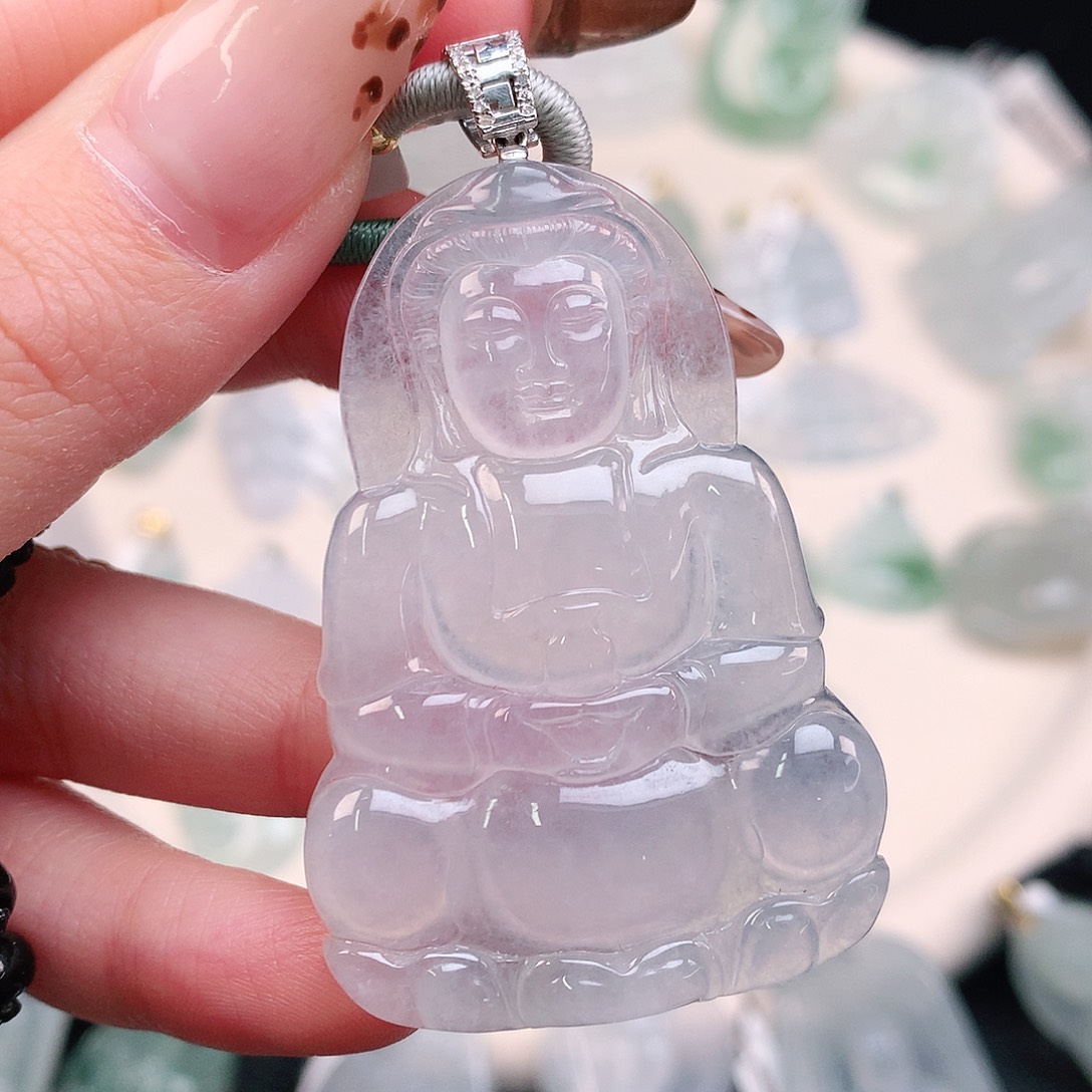 翡翠颈饰18K金镶嵌观音58.7、50、34.6、5.2