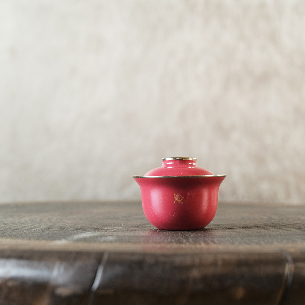 华隐堂玫瑰红纯色若深盖碗 景德镇复古茶具