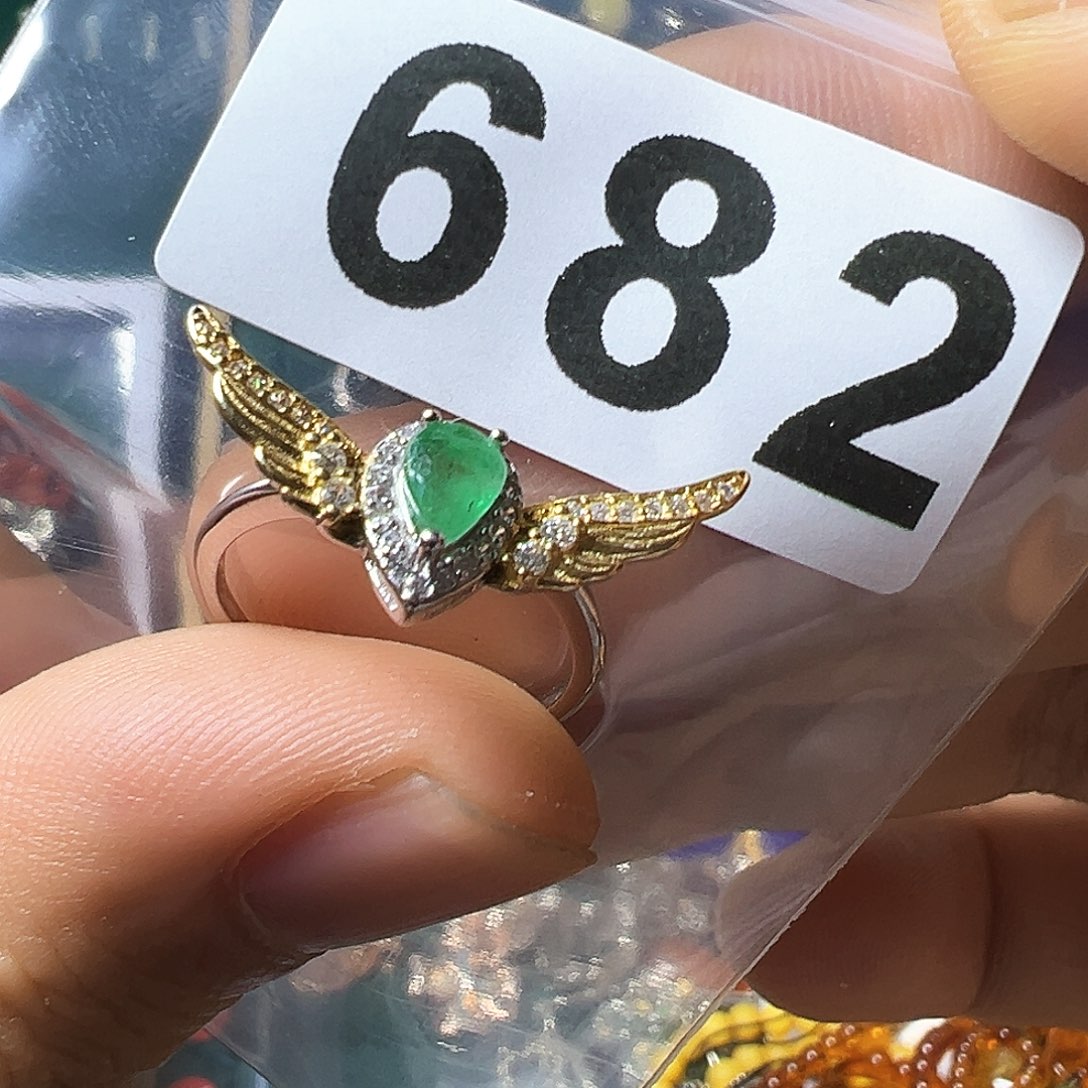 祖母绿戒指银S925镶嵌金****8