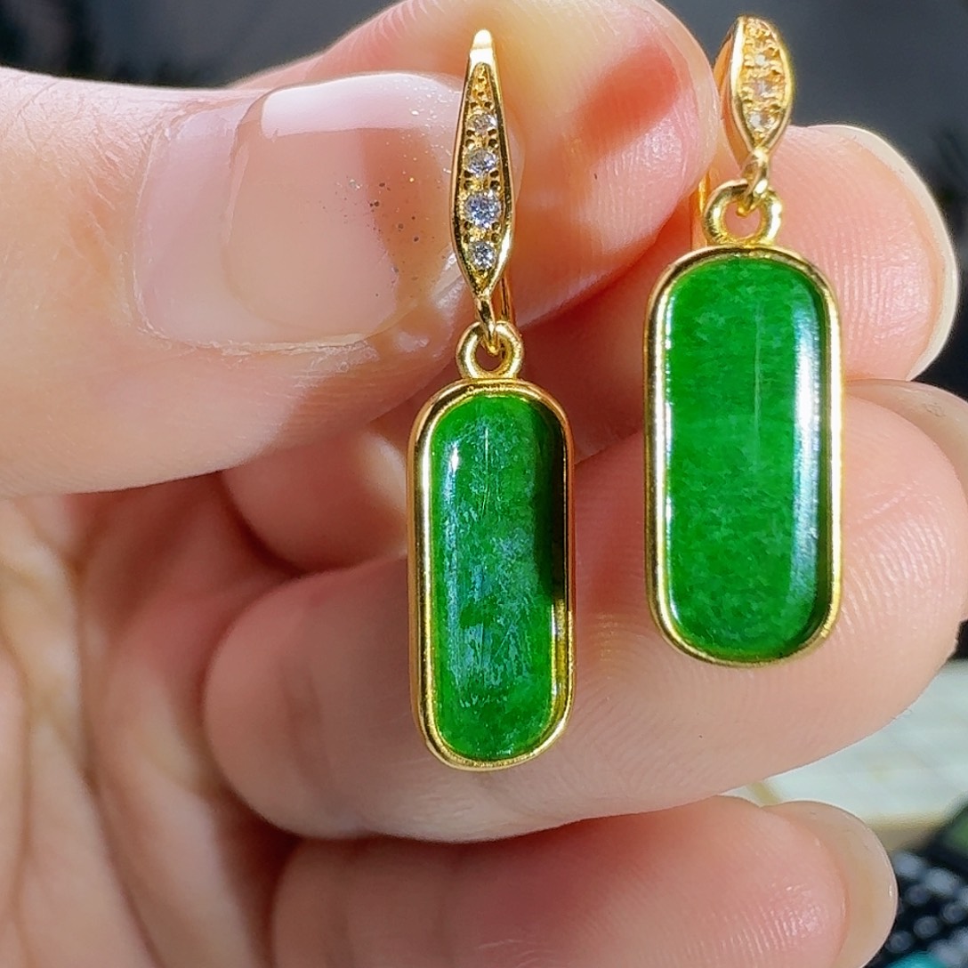 翡翠耳饰银S925镶嵌天然