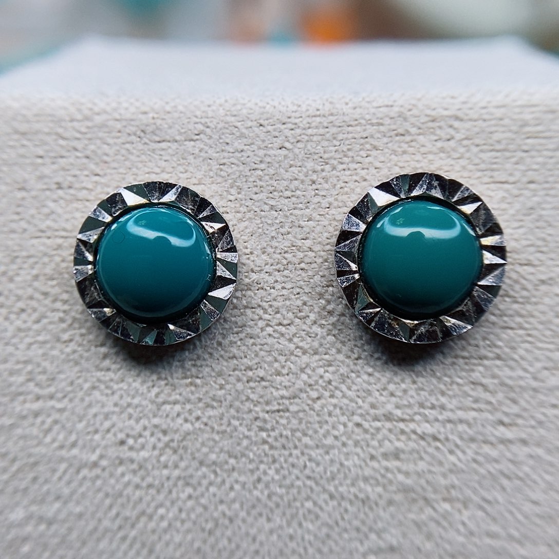 绿松石耳钉银S925镶嵌