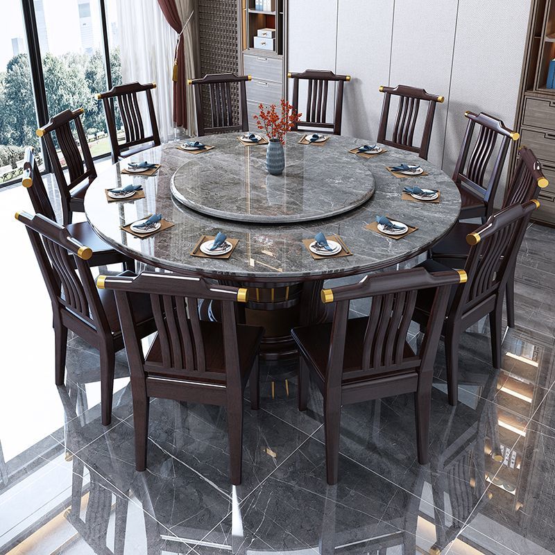 2025款大理石餐桌椅组合圆形火锅大圆桌转盘家用饭桌酒店岩板圆桌