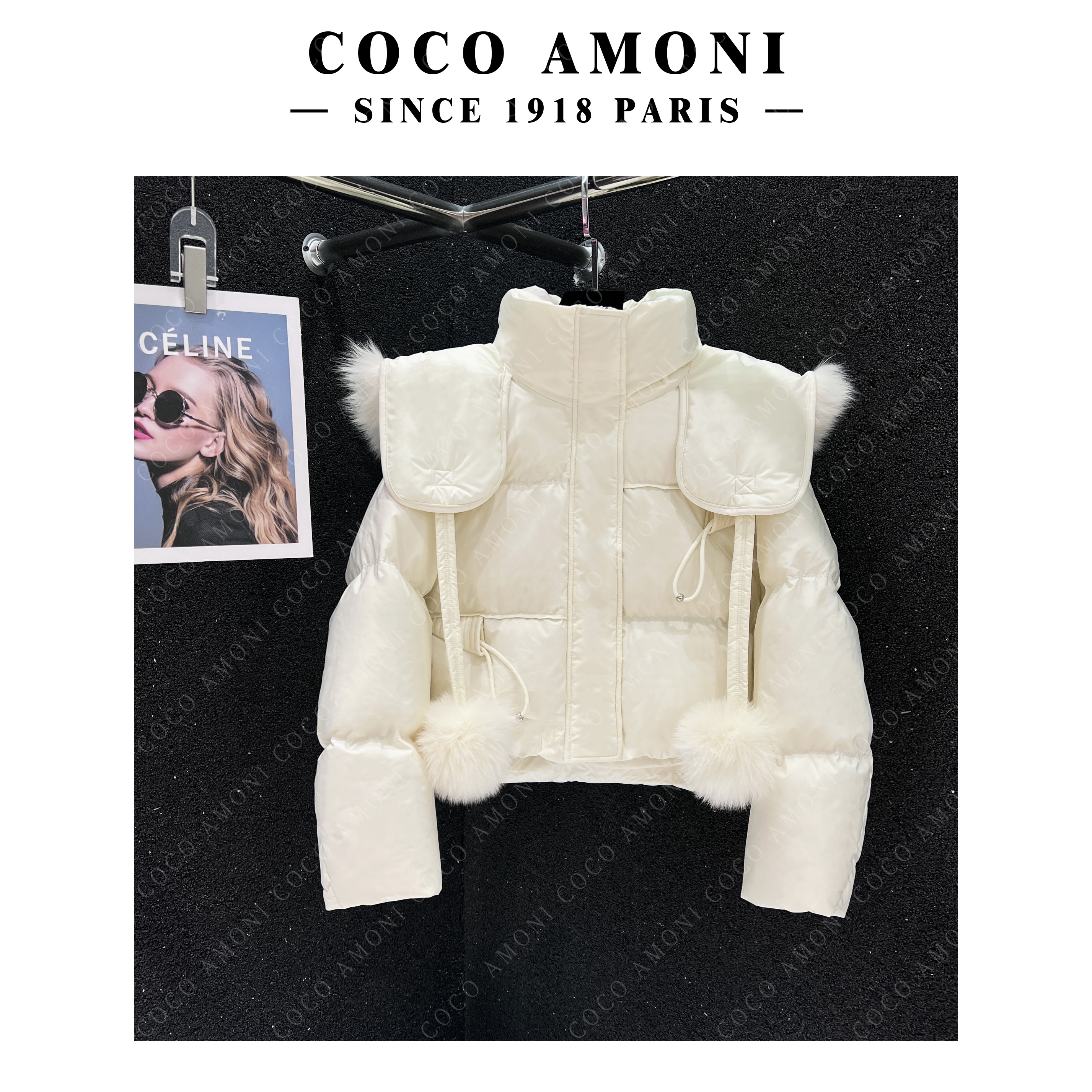 甜美宽松立领连帽毛领小毛球设计感保暖短款羽绒服YR020