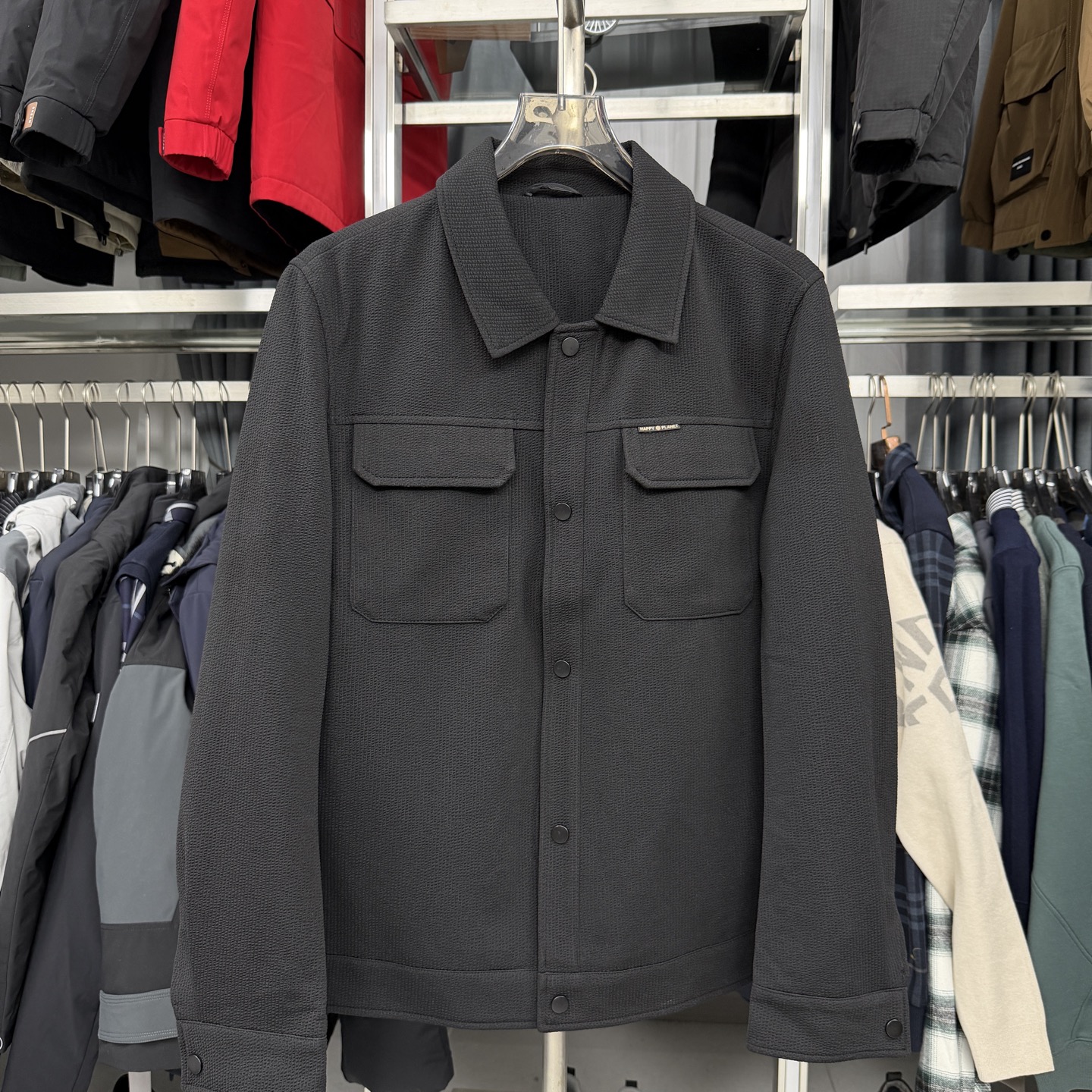 W960男士冬季90白鸭绒华夫格翻领羽绒服夹克秋冬轻暖通勤休闲外套