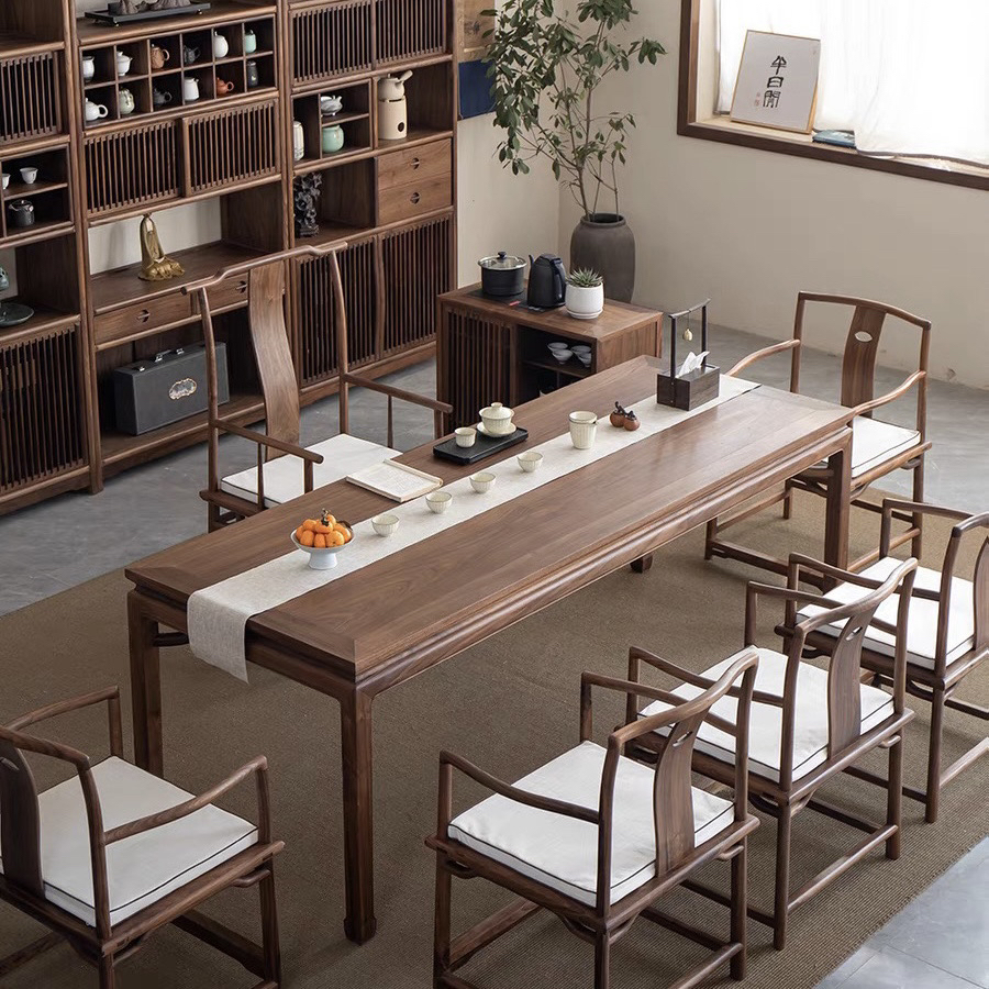 马蹄桌实木茶桌茶桌老榆木茶台桌家用组合客厅大气泡茶桌书法桌