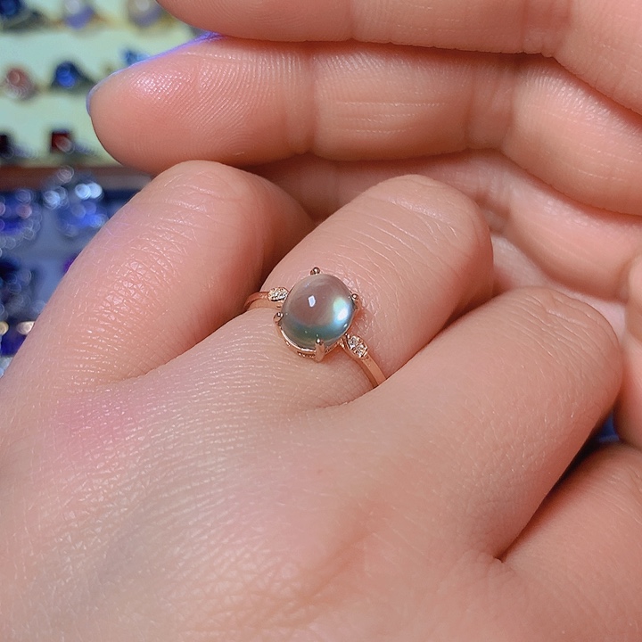 葡萄石戒指银S925镀金镶嵌迪**^