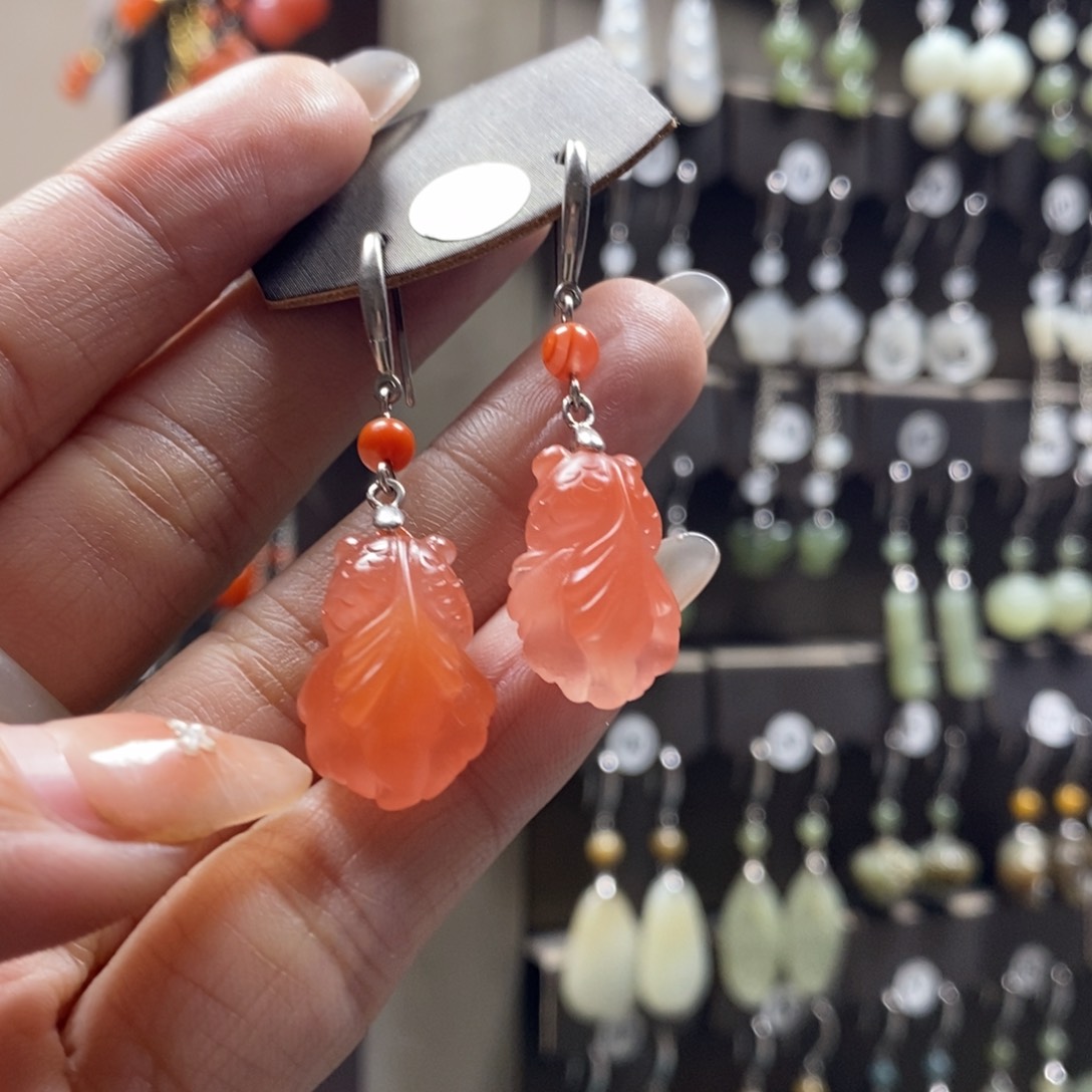 南红玛瑙耳饰银S925镶嵌修*…