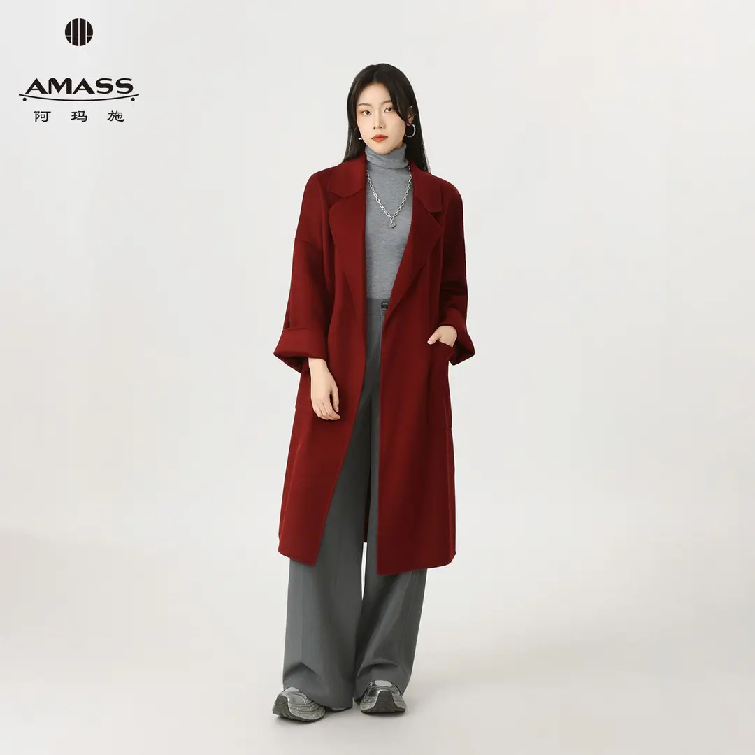 AMASS/阿玛施时尚气质简洁大气廓形大口袋双面呢大衣5400952
