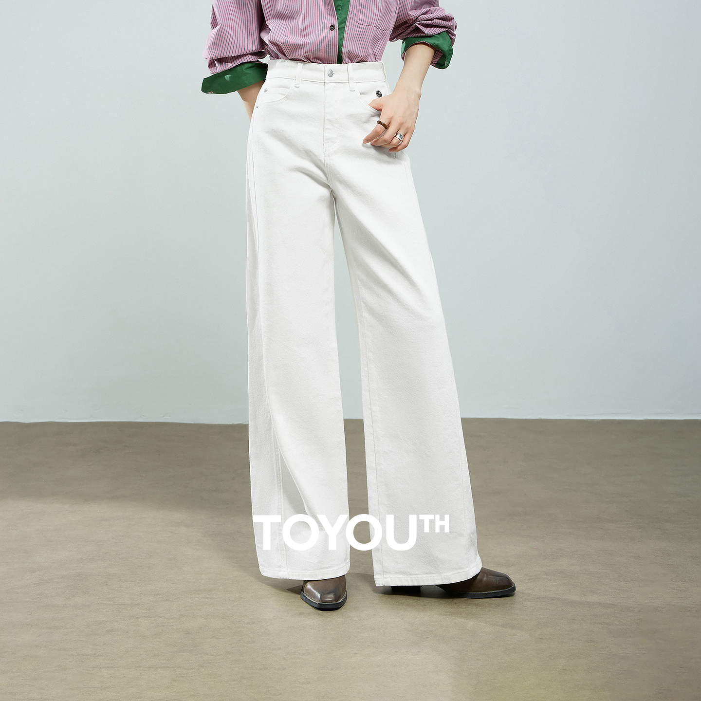 初语牛仔裤女2025秋季新款弹力棉质解构分割线宽松阔腿长裤