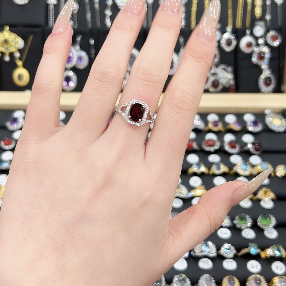 红宝石戒指银S925镶嵌戒指