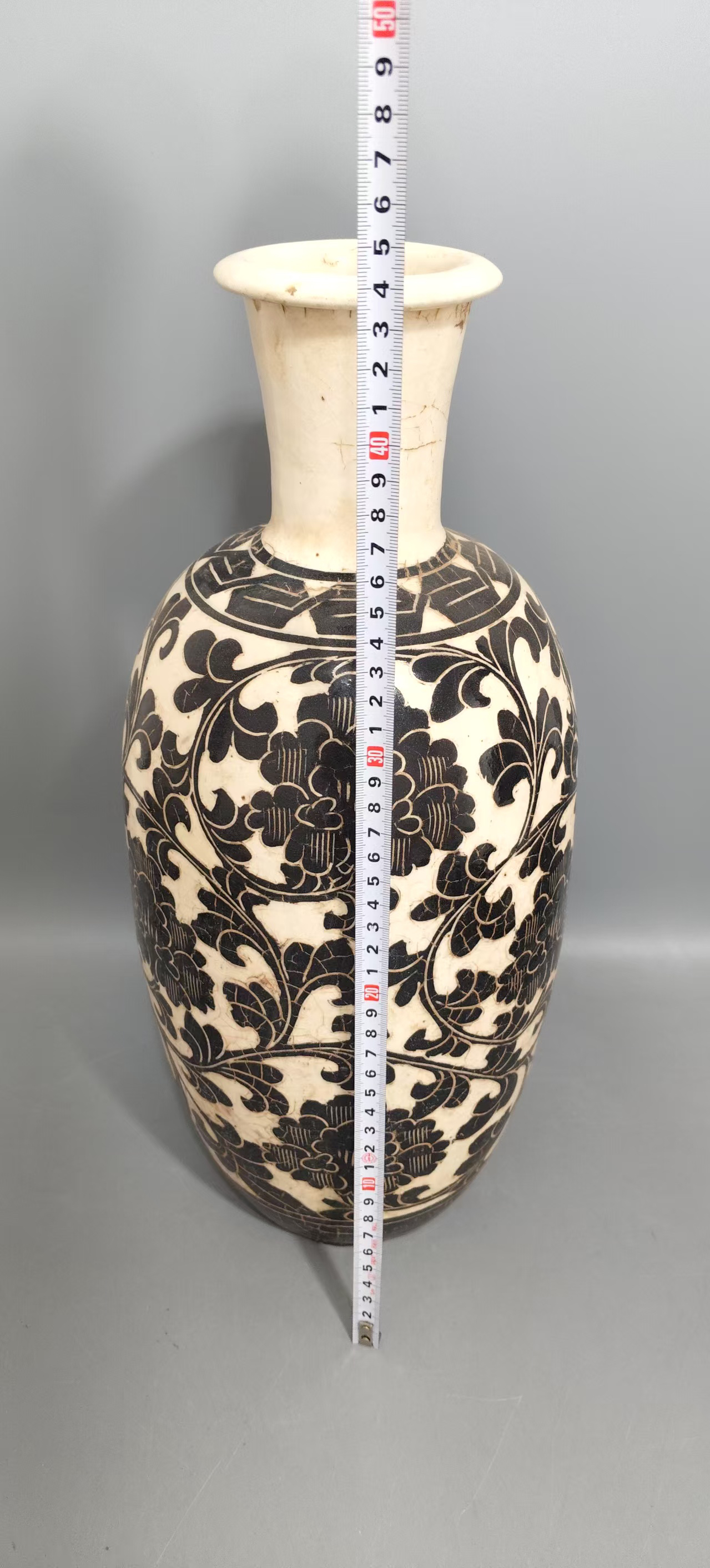 精品收藏级磁州窑剔花蒜头赏瓶家居陶瓷摆件