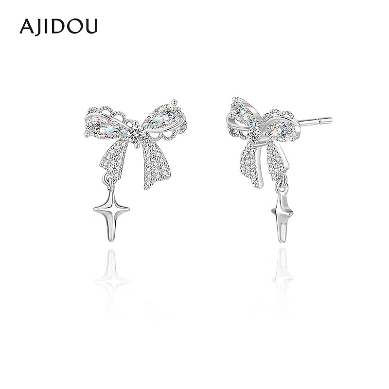 合金合成锆石耳饰 AJIDOU阿吉豆耳饰蝴蝶结耳钉精致轻奢耳坠