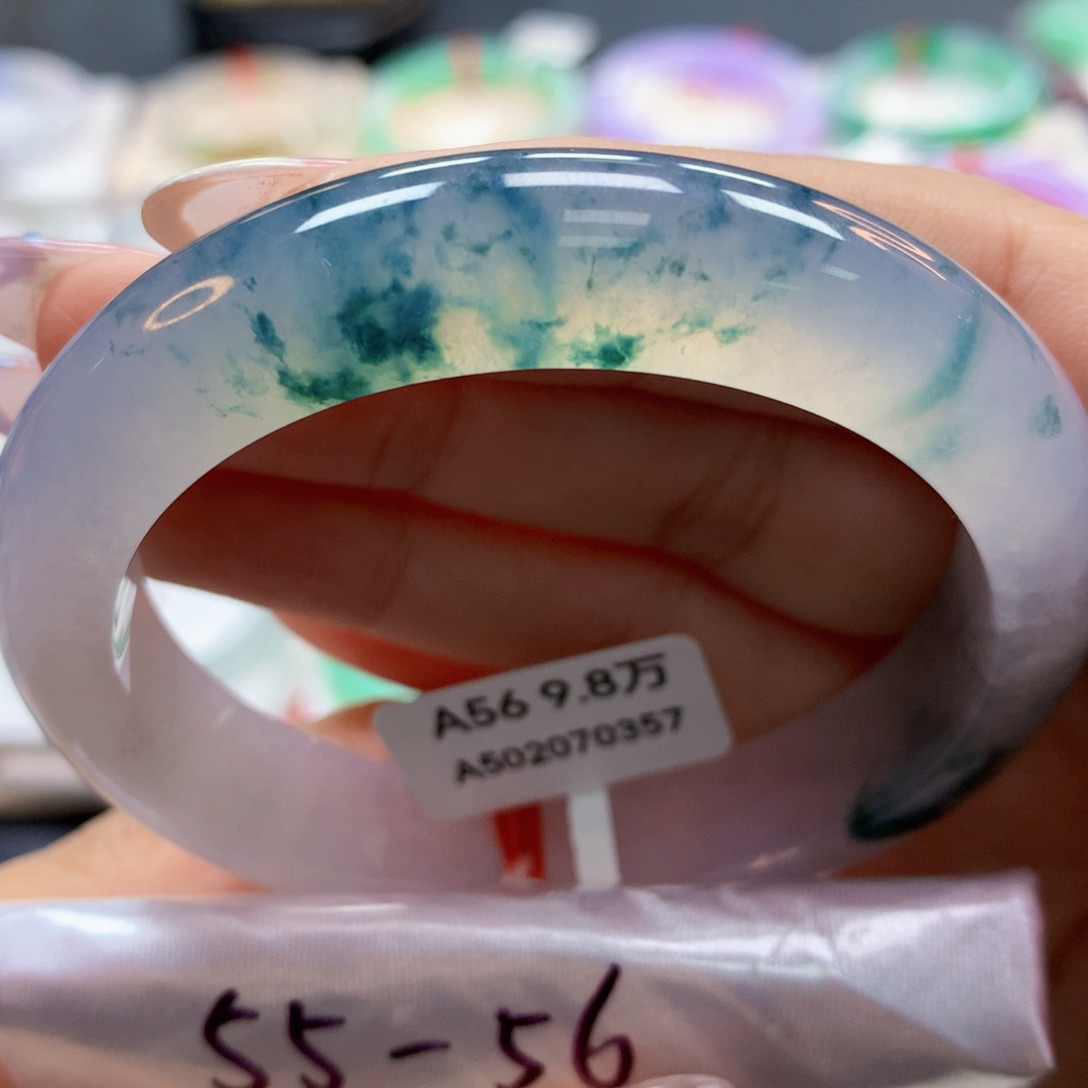 翡翠手镯未镶嵌56正（莫莫26）蓝花强推15号