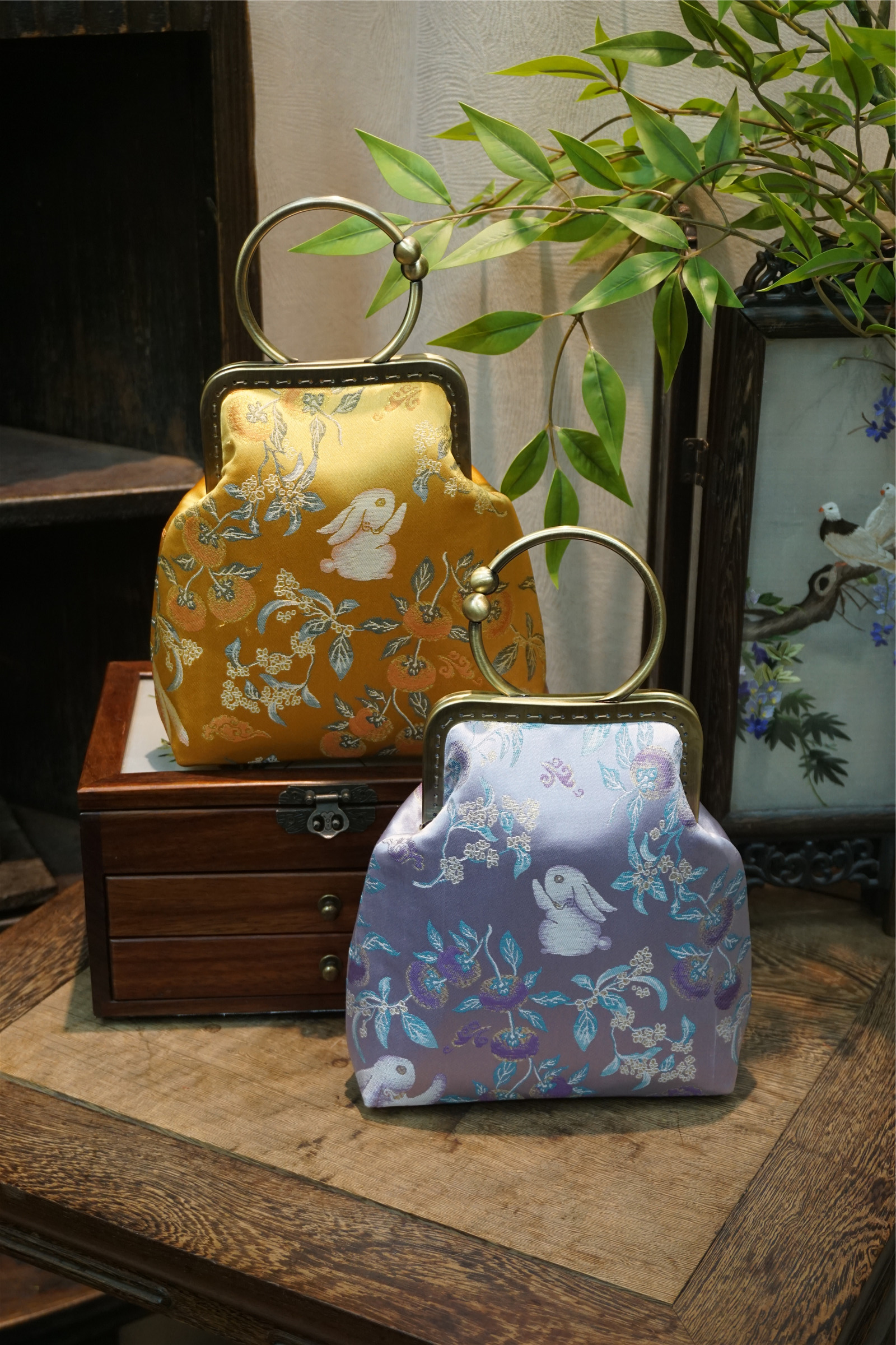 柿柿如意兔织金提花布艺复古国风百搭手工包包口金包旗袍汉服搭配