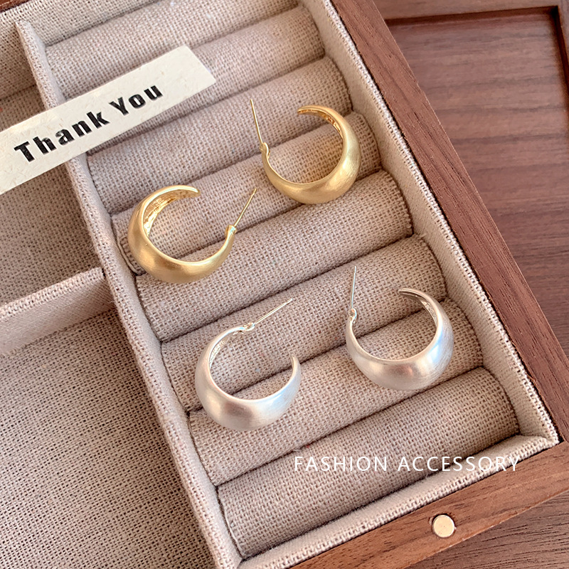 非金属耳饰 韩系磨砂质感c形耳环女金属耳钉简约高级感百搭耳饰 