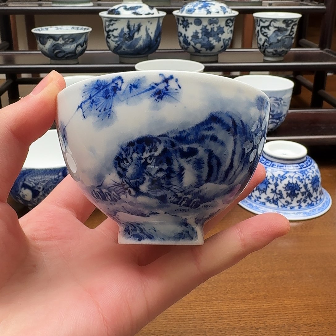 苍***道瓷片九段烧卧虎藏龙大鸡心