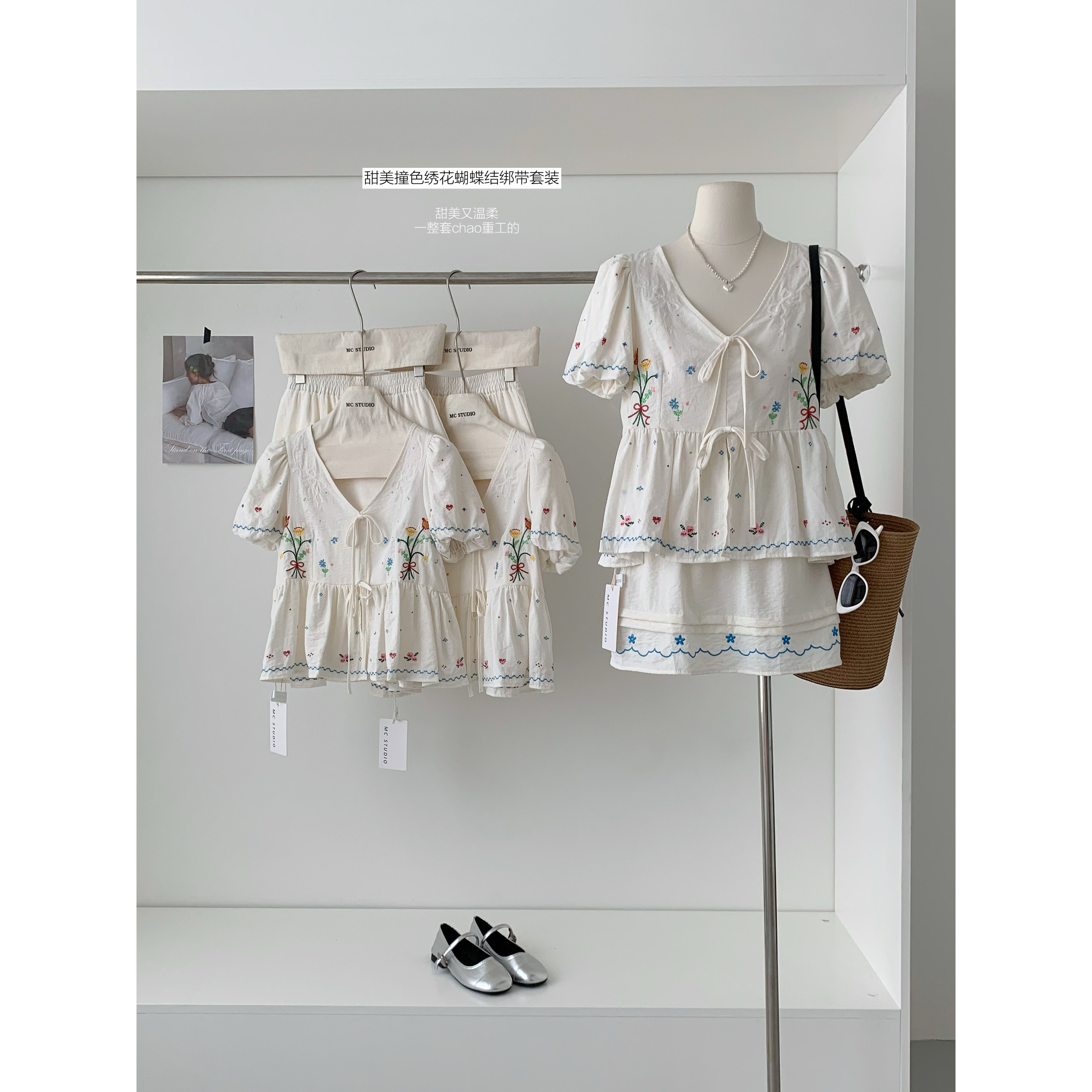  爱丽丝甜梦 重工十字绣棉感娃娃衫+A字半身裙夏日漂亮小套装