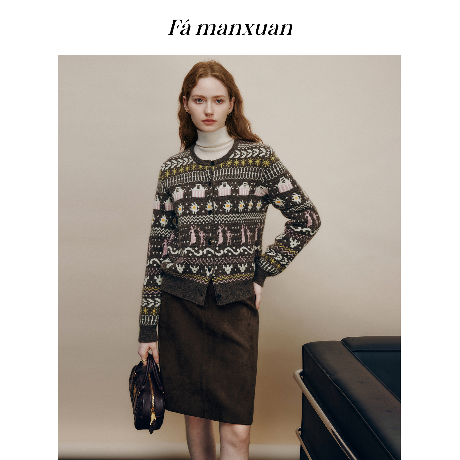 【陈大可专属】法曼萱费尔岛提花羊毛针织开衫女2025冬毛衣