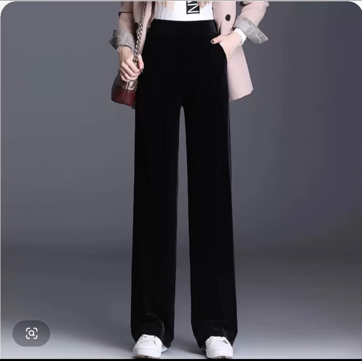 金丝绒窄版阔腿女裤高腰垂感显瘦休闲直筒裤