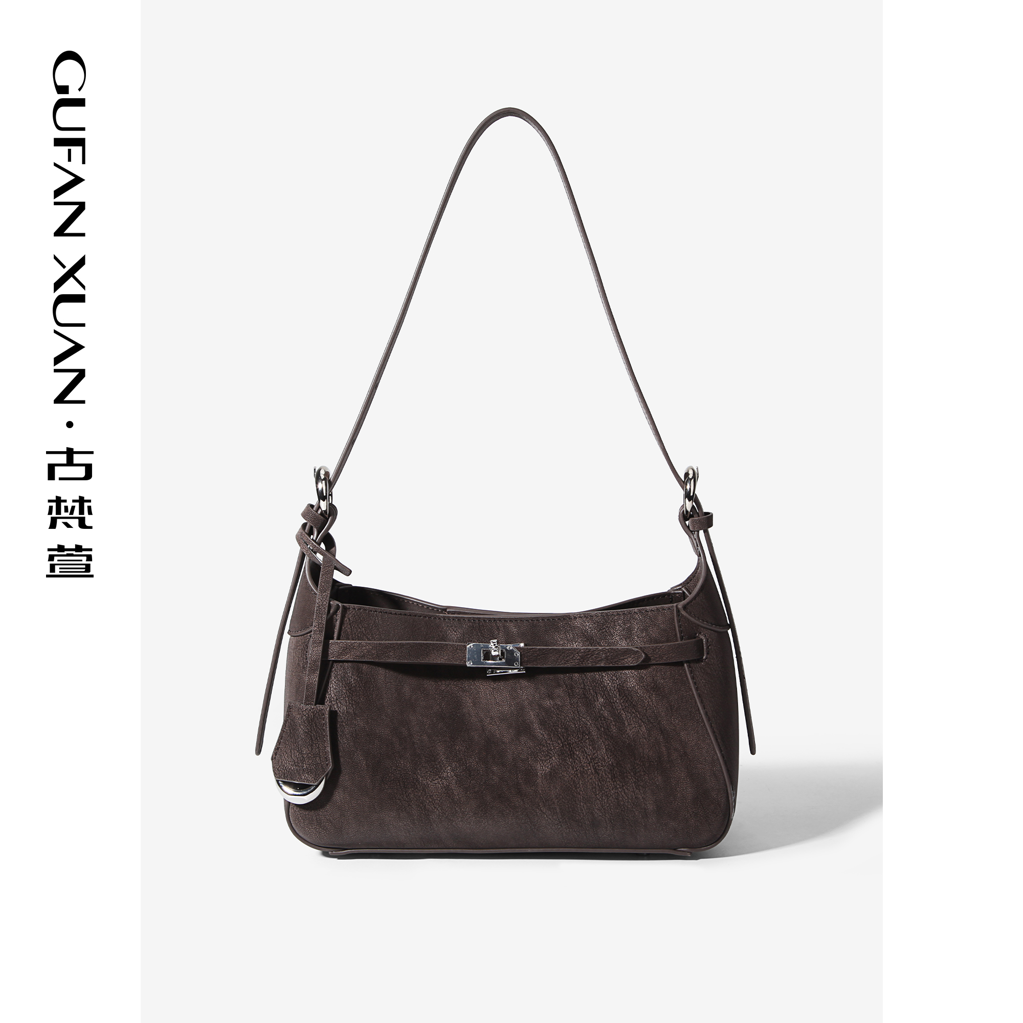 GUFANXUAN/古梵萱新款通勤风法式纯色腋下包软皮凯莉包复古风