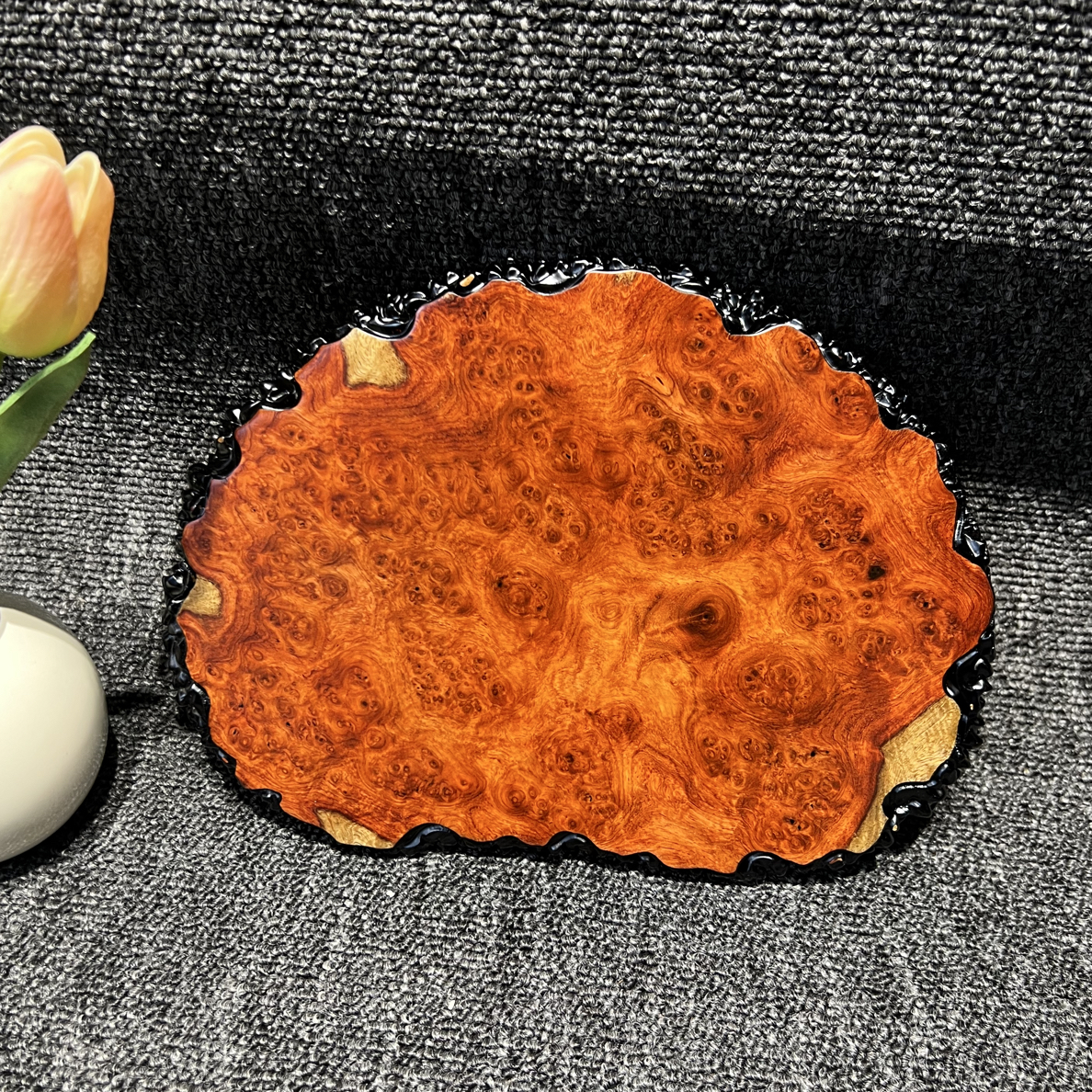 缅花榴疤俏皮双色小干泡、壶承、垫子：22.5×16.5×1cm