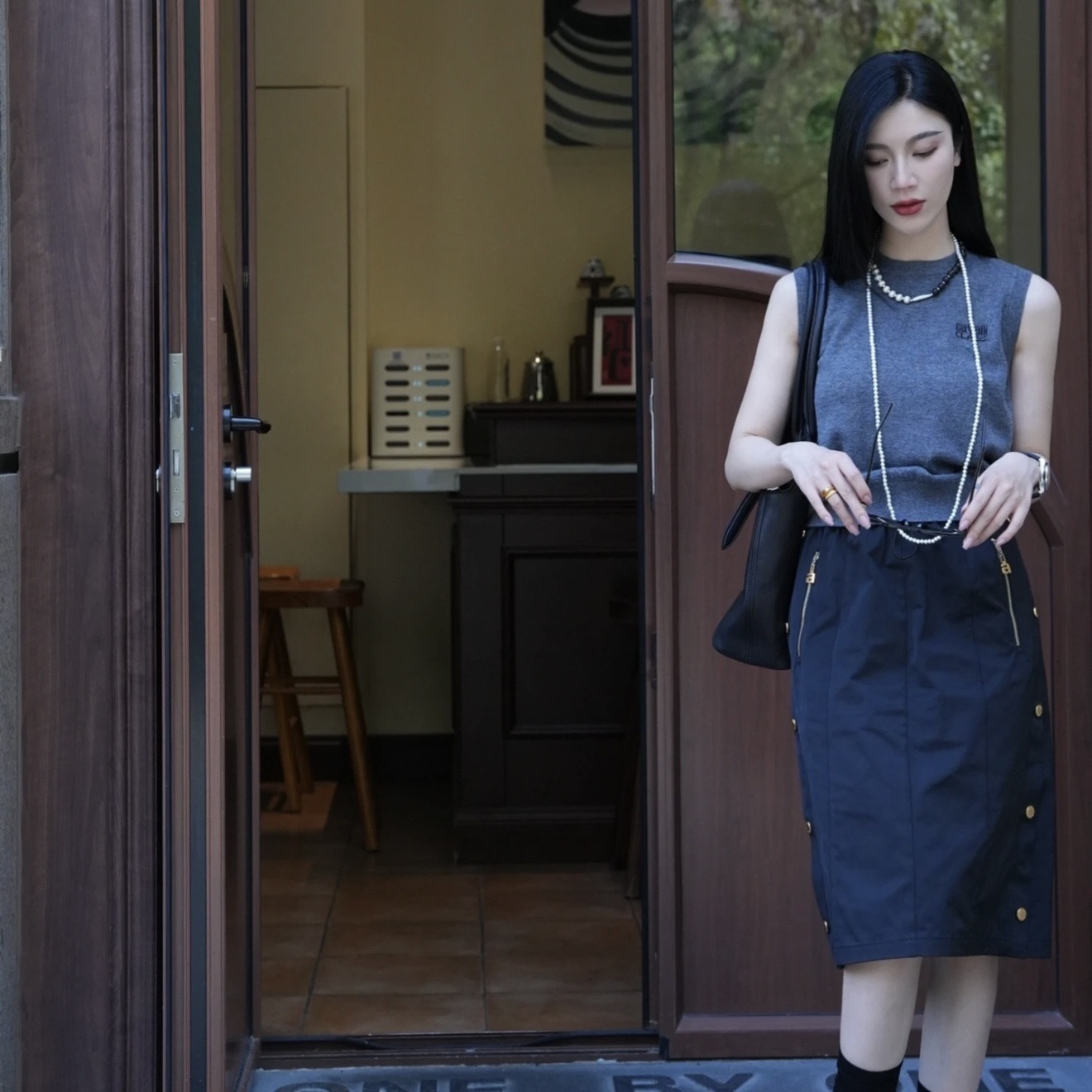 未使用 Celine/思琳 A100926/纹理质感半身裙/34码