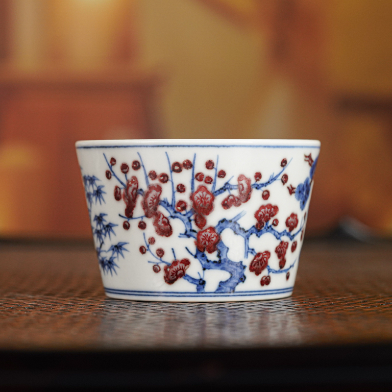 【央广非遗】古官青花釉里红岁寒三友缸杯 ggqy576