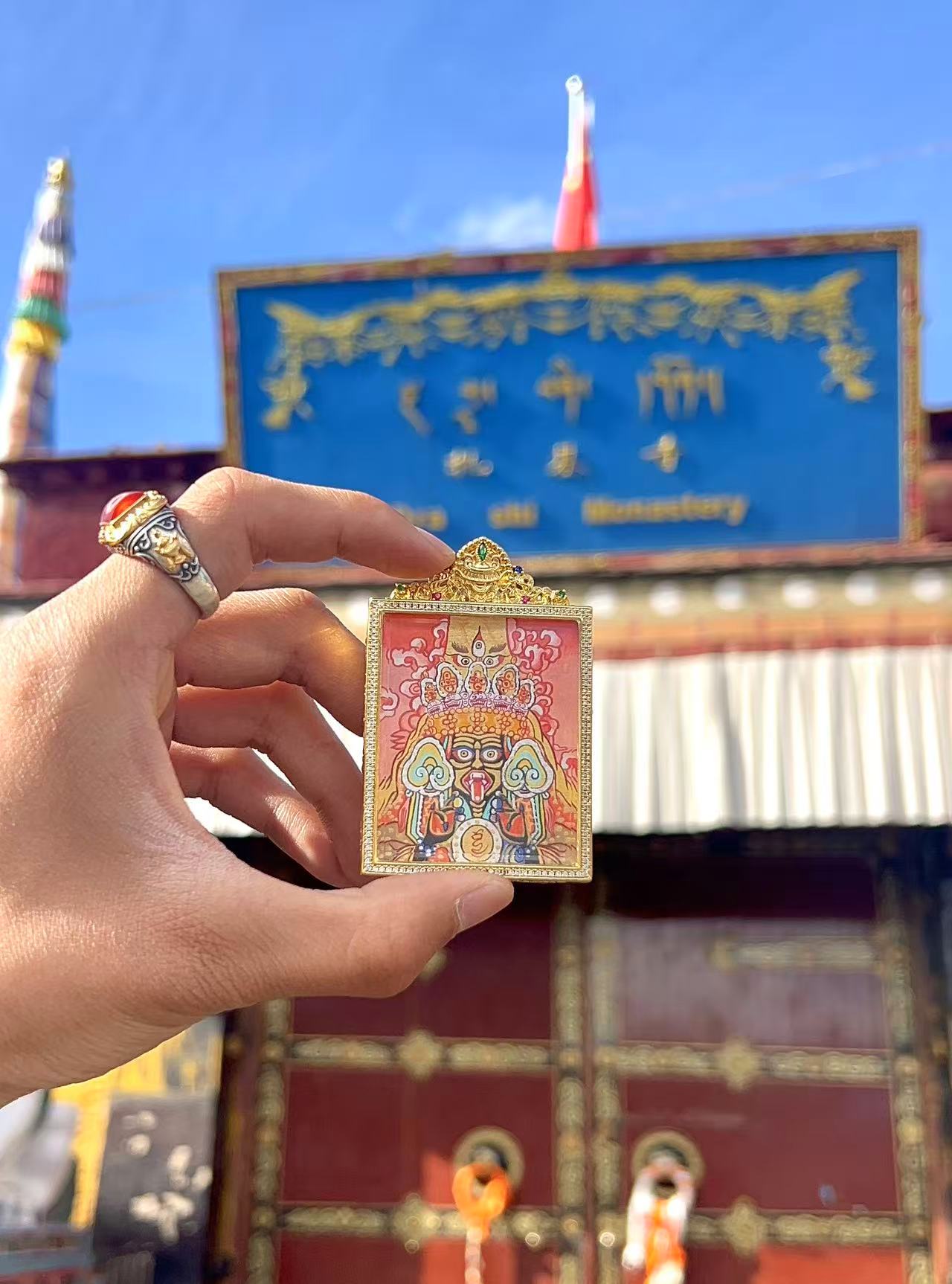 扎基拉姆橙色4*5cm西藏纯手绘（拉萨直发）