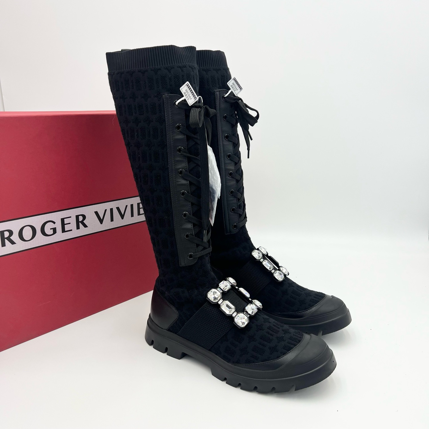 未使用 Roger Vivier/罗杰·维威耶 36码/39码/黑色钻扣袜靴长靴