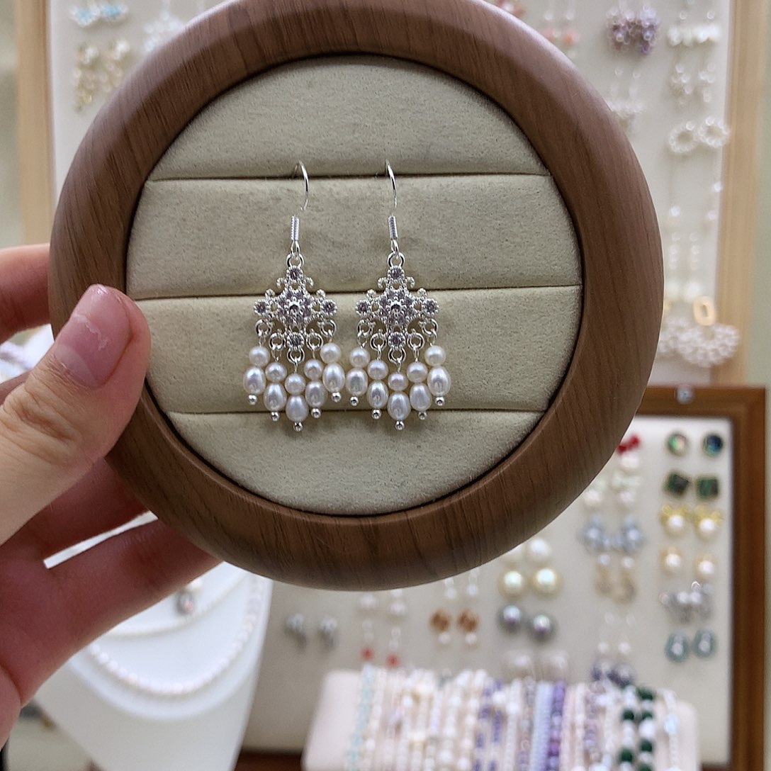 耳饰银S925镶嵌淡水珍珠
