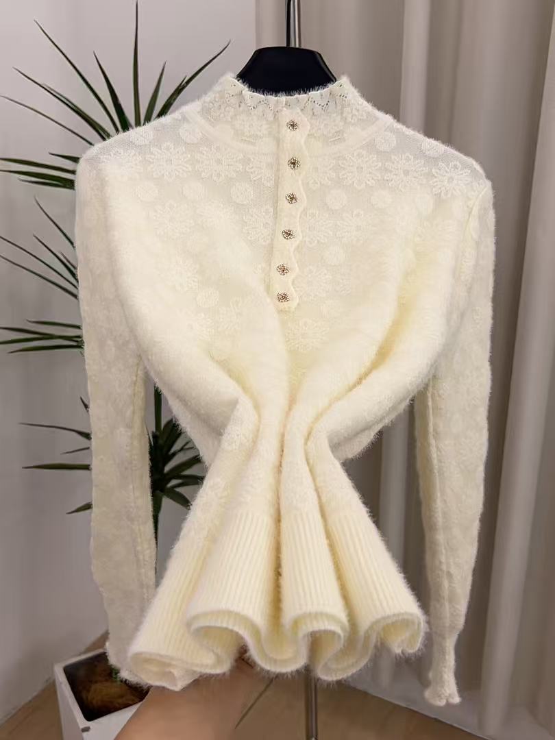 【不起球】貂绒2025新款中领打底衫时尚洋气高级感百搭针织衫605