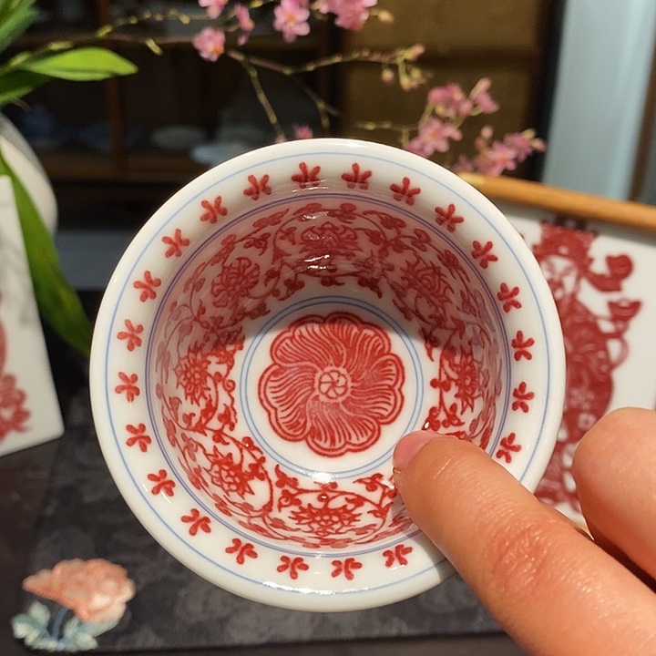 摆件陶内外小压手缠枝莲8口径