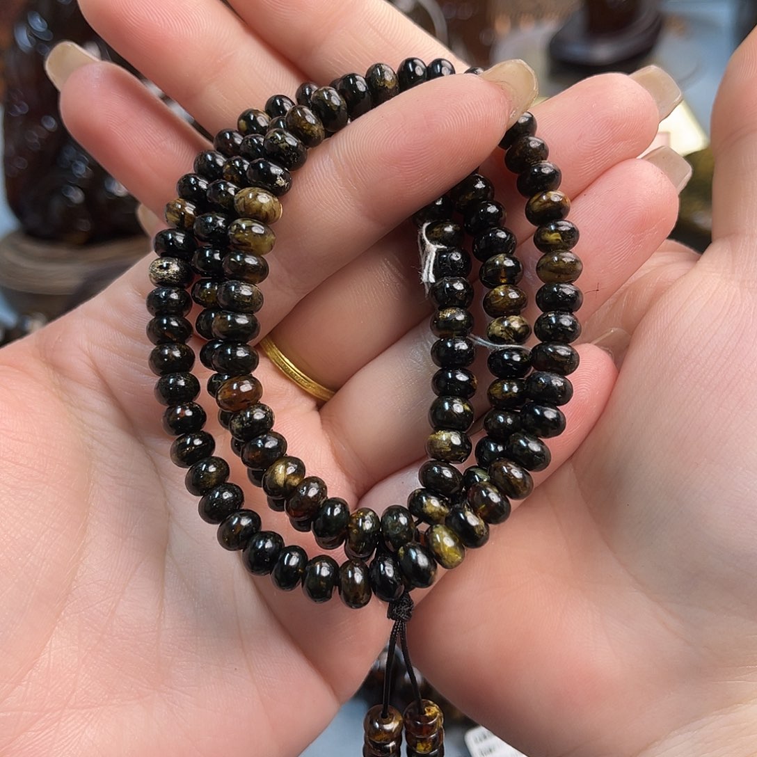 琥珀手链未镶嵌抚顺琥珀6+黑花108