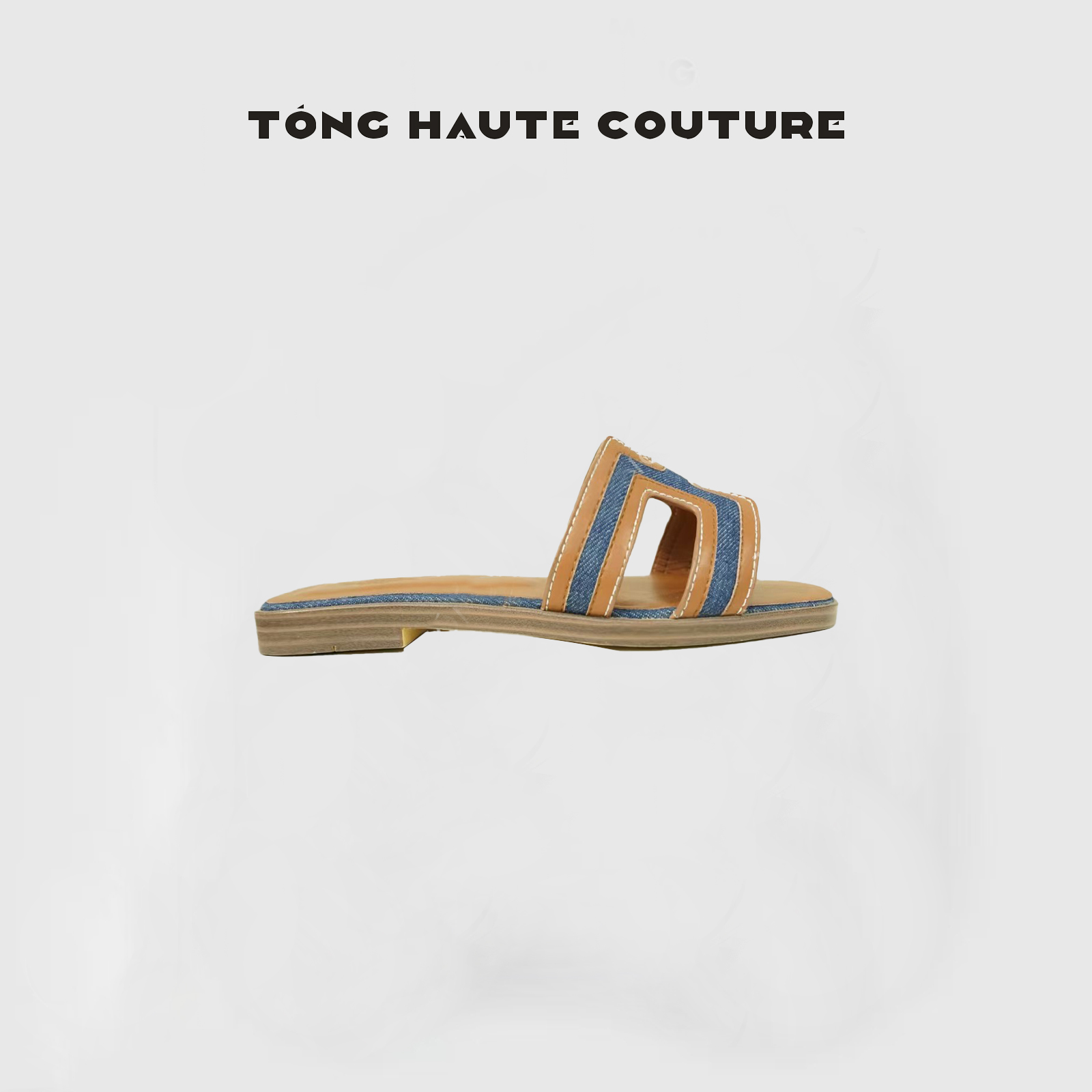 【靛彩逸格】牛皮牛仔皮革交织时尚休闲一字拖 YX013